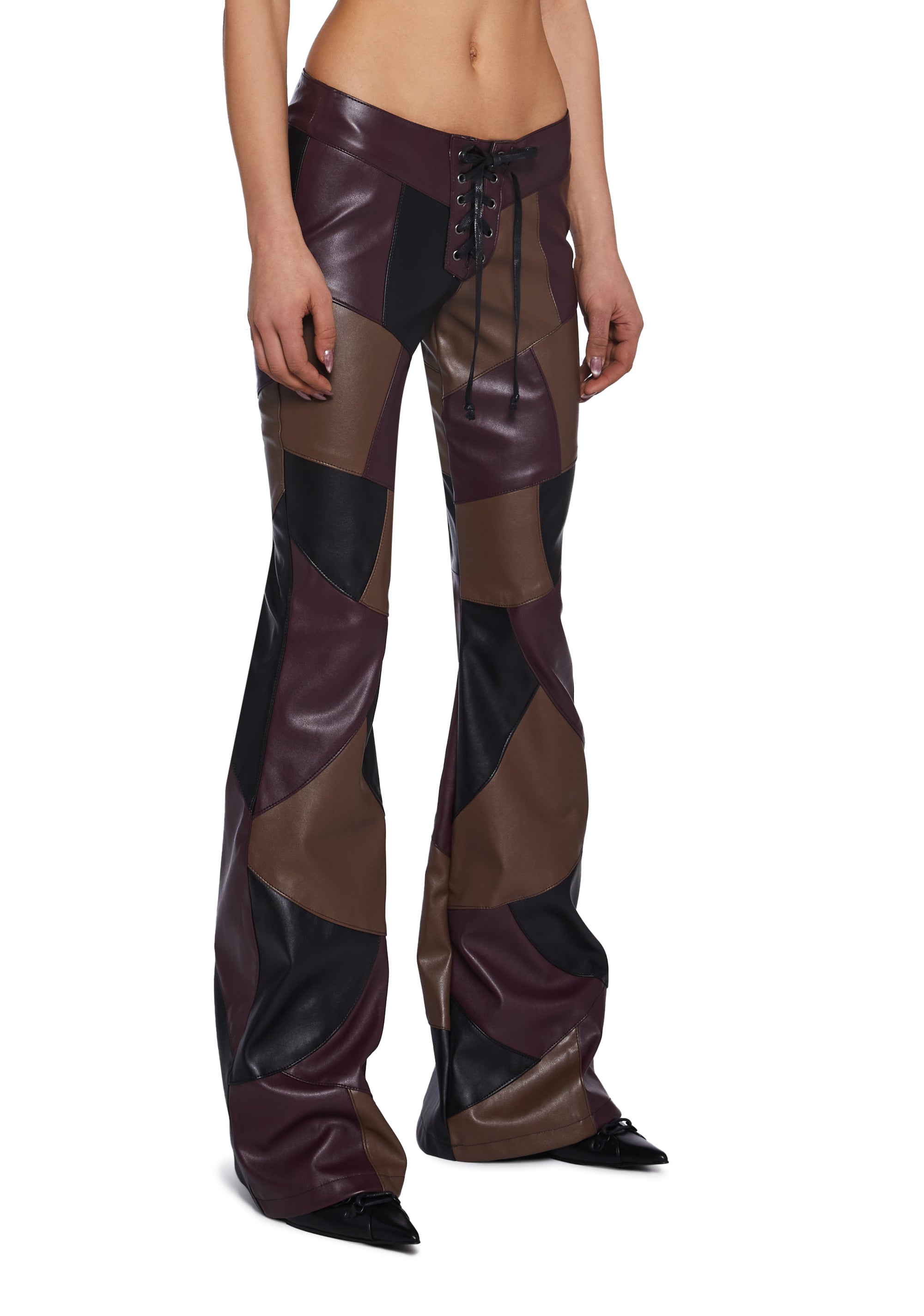 パンツ ~00s leather patchwork flare pants Vintage 00s NEWPORT NEWS Womens 4 Suede Leather Patchwork