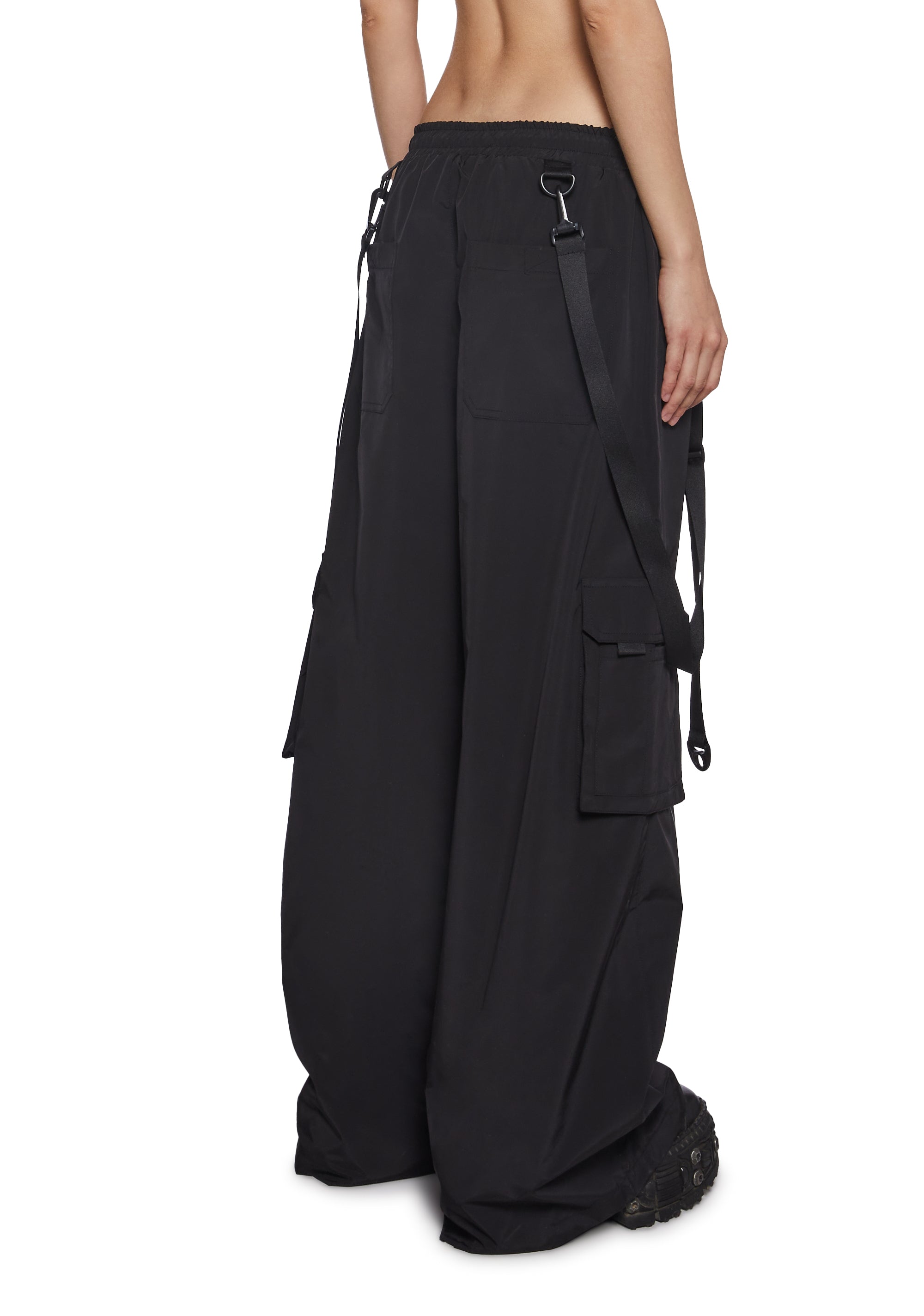 Nylon Metallic Cyber Print Wide Leg Cargo Pants Widow