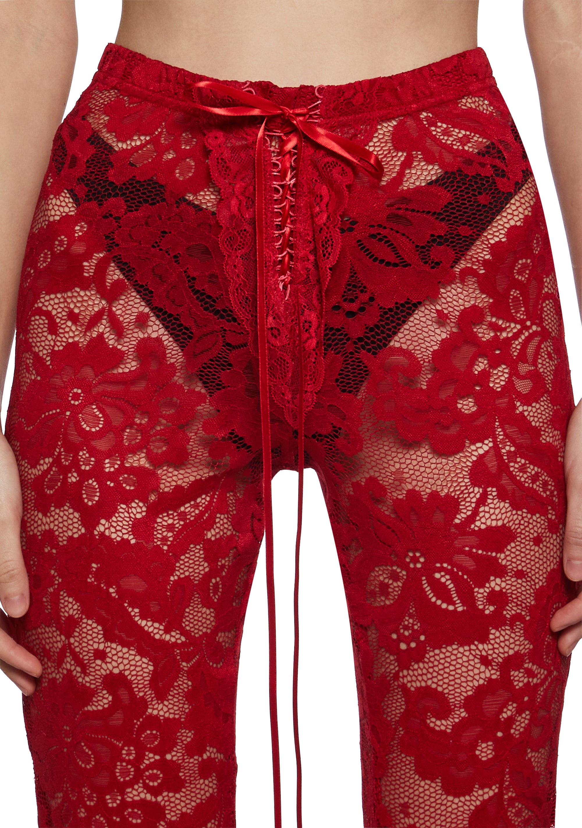 Daring Love Lace Capri Pants - Red