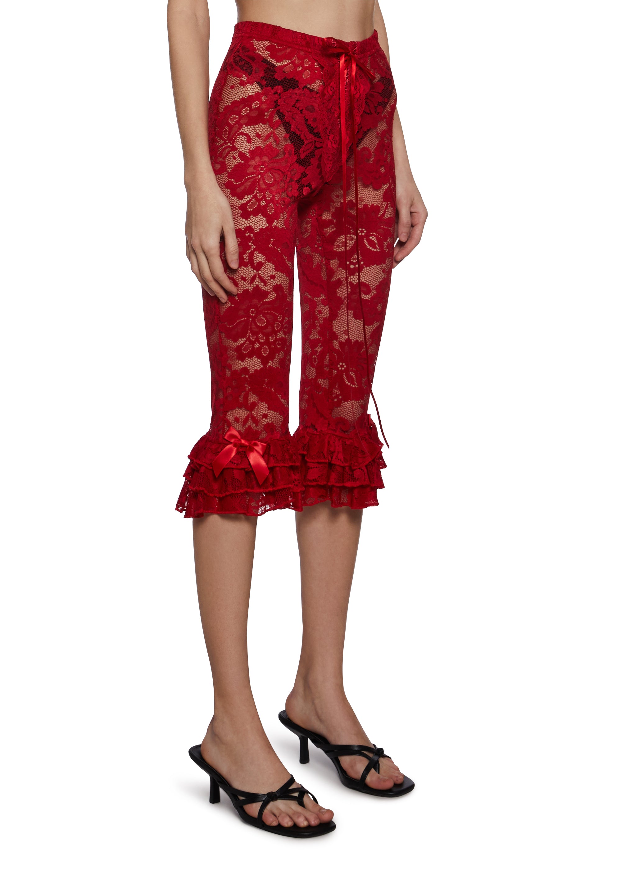 Daring Love Lace Capri Pants - Red