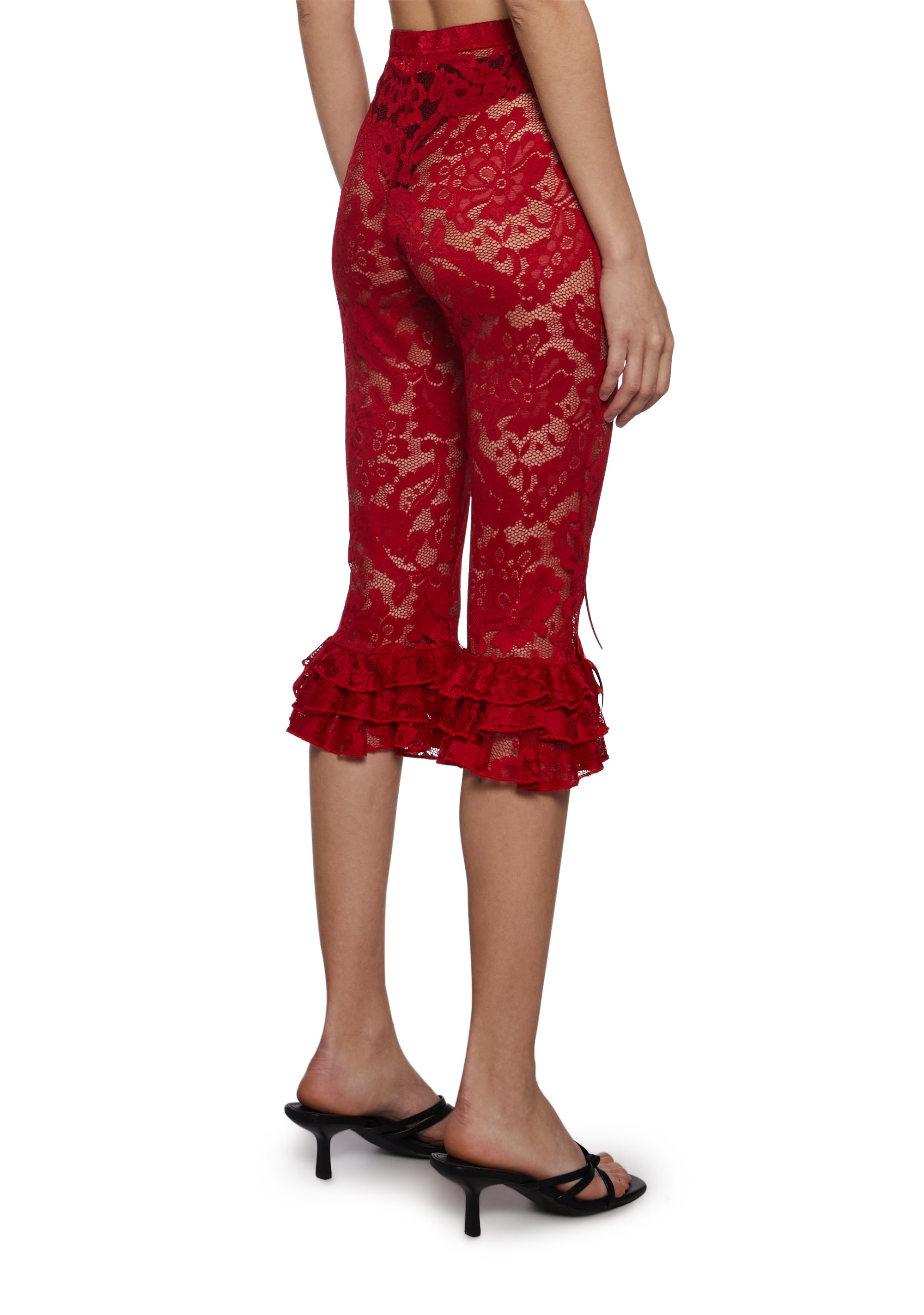 Daring Love Lace Capri Pants - Red
