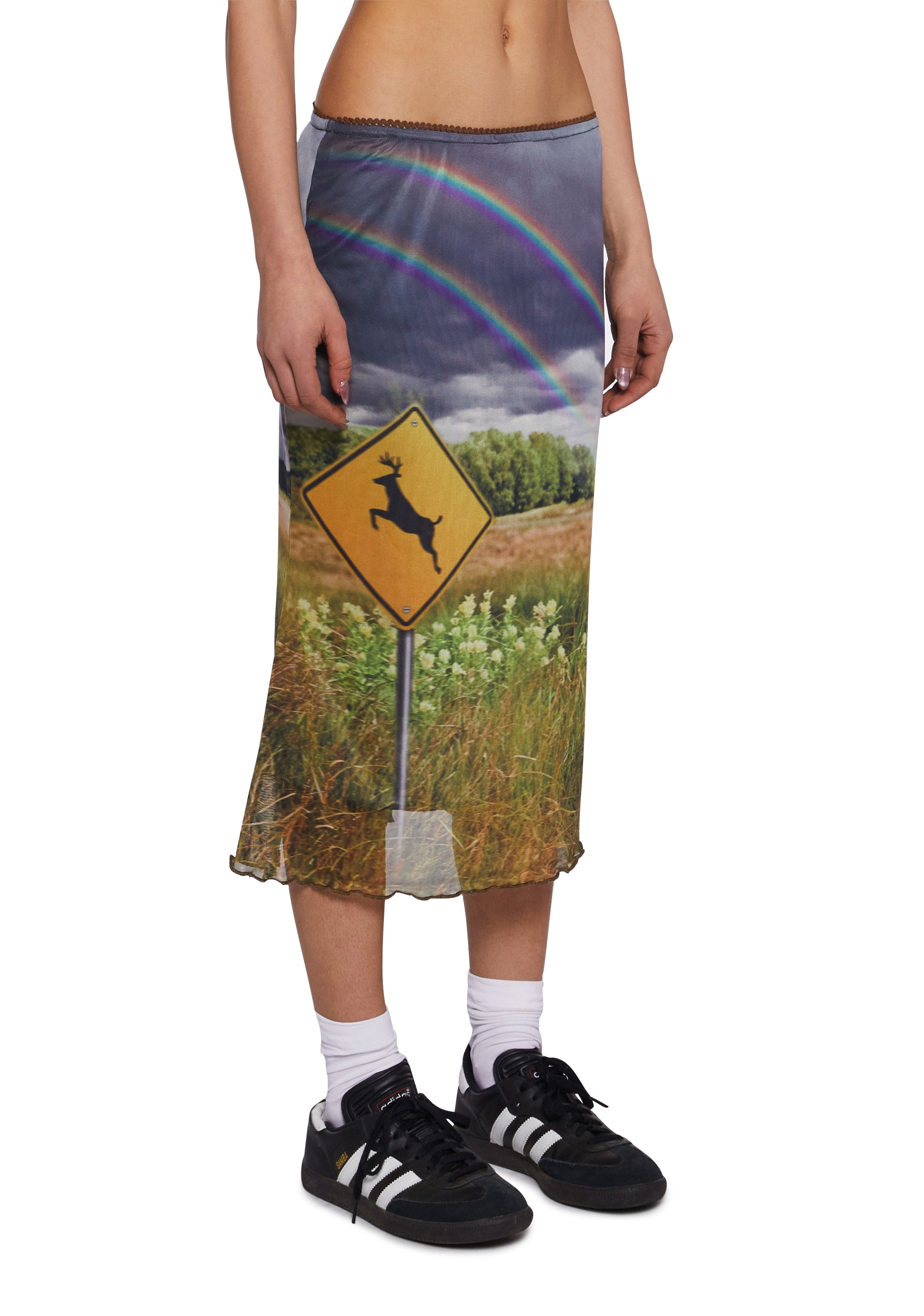 Womens Photo Graphic Rainbow Mesh Skirt Current Mood - Multi
