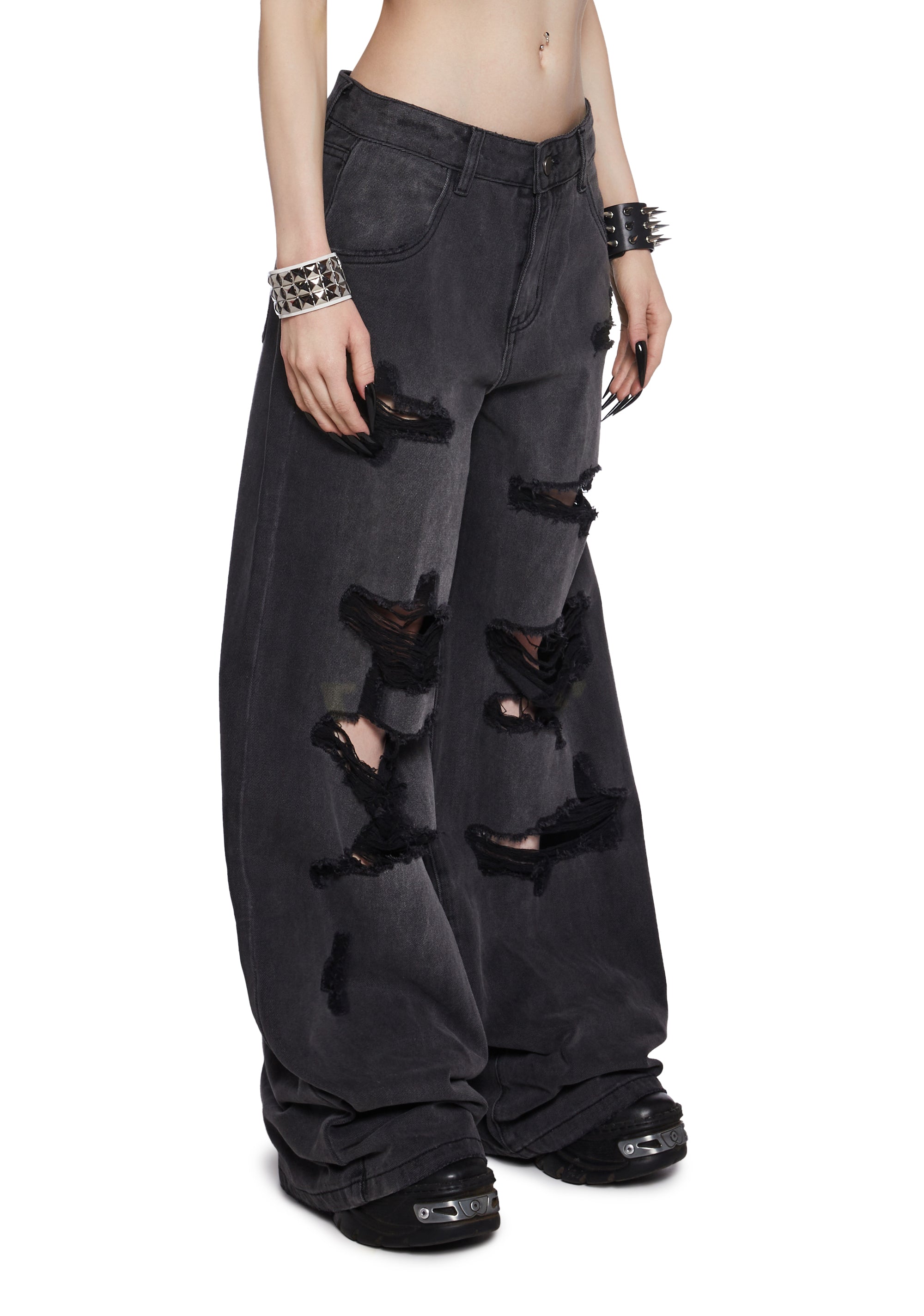 Washed Distressed Baggy Wide Leg Jeans Widow - Black – Dolls Kill