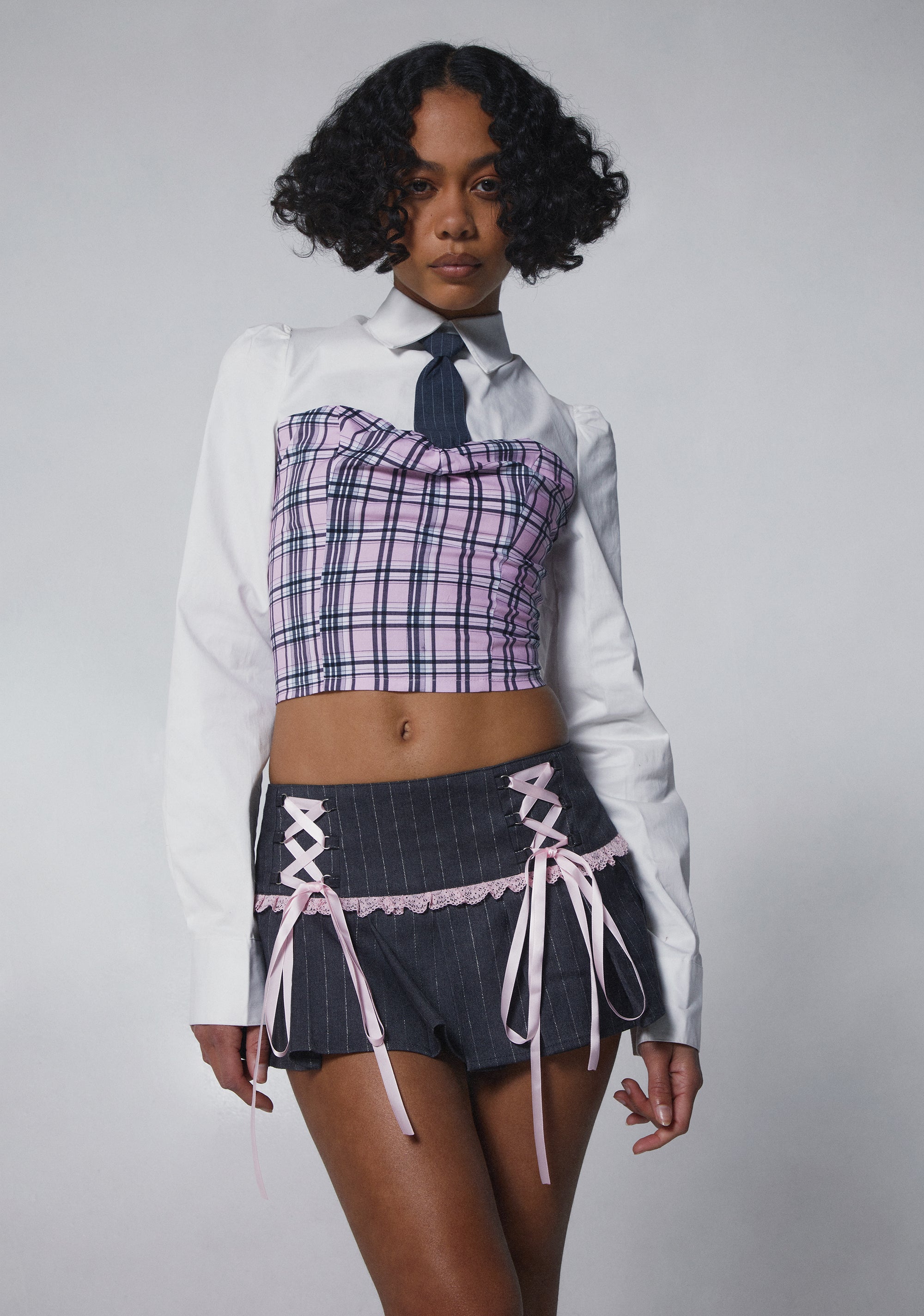 Womens Sexy Office Siren Pinstripe Pleated Mini Skirt Sugar
