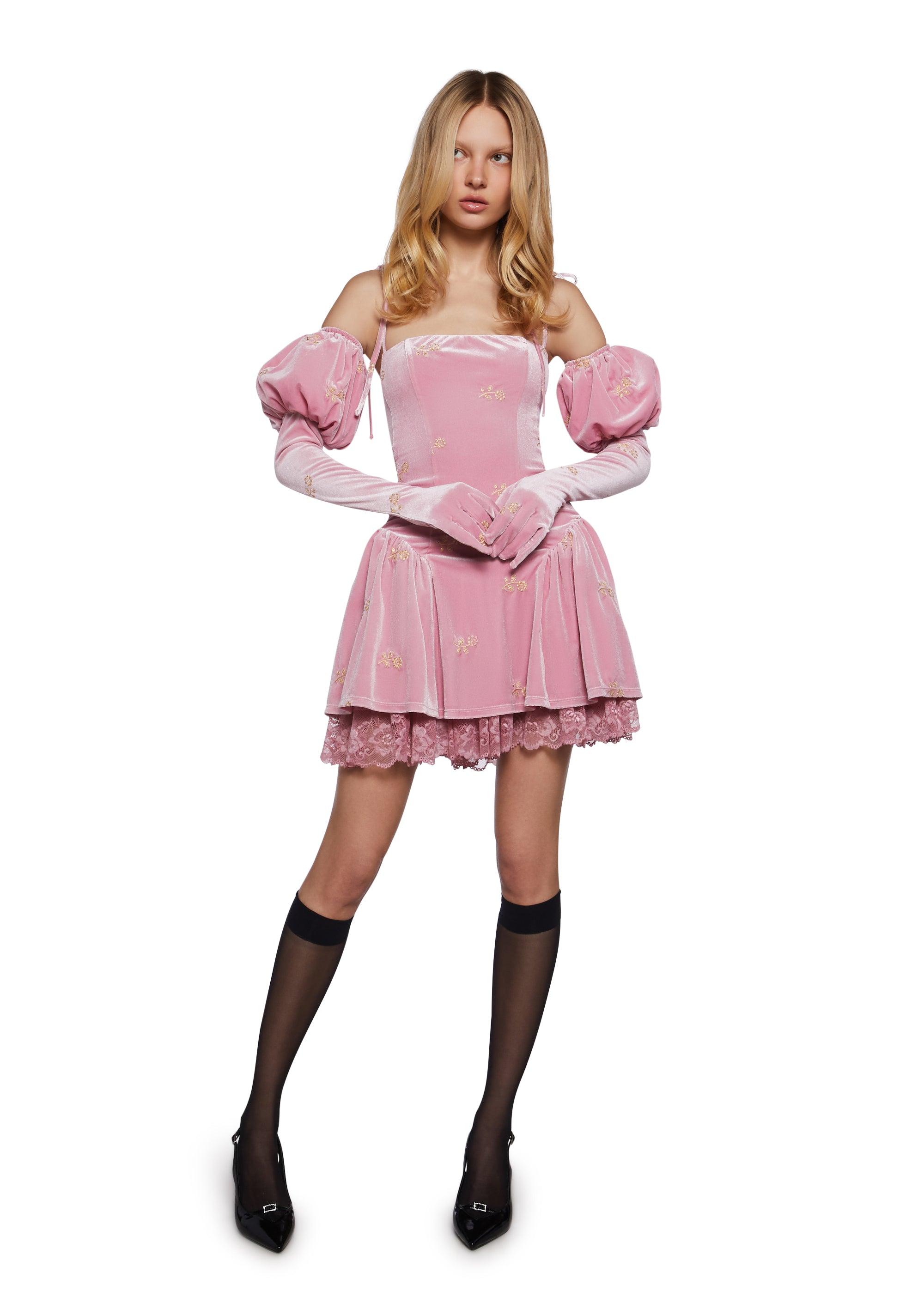Gilded Romance Velvet Dress And Gloves Set - alternate