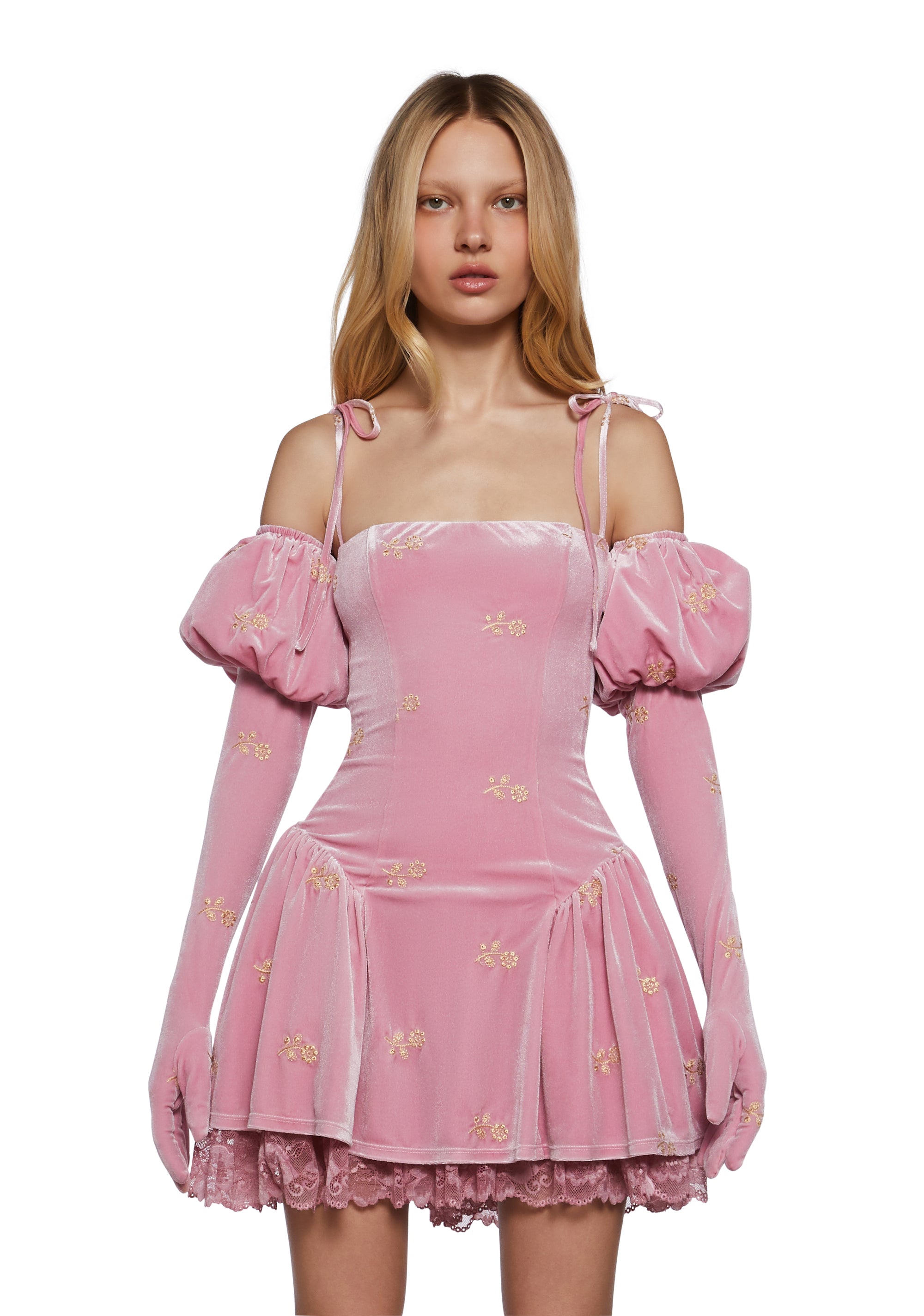Gilded Romance Velvet Dress And Gloves Set