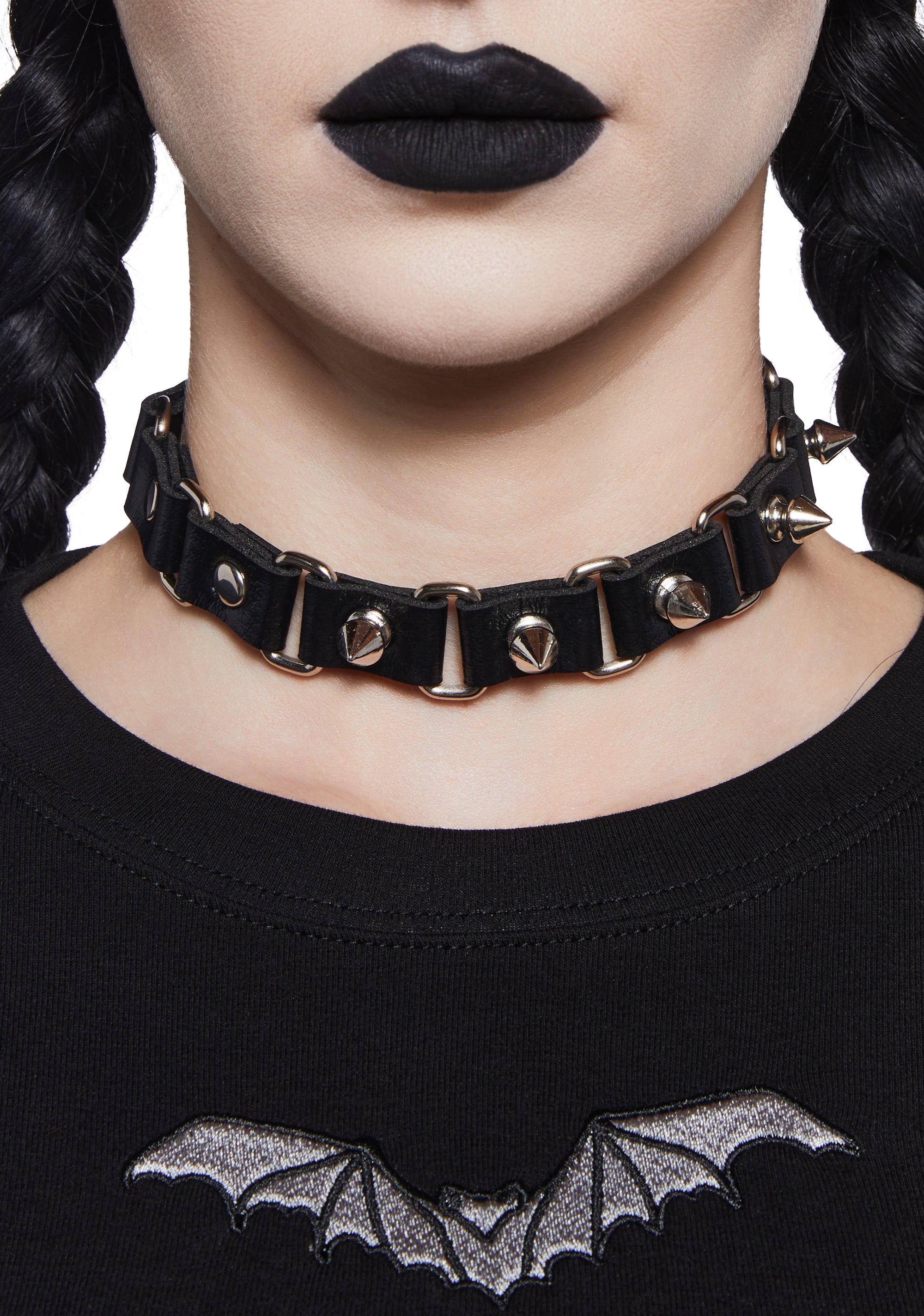 Womens Vegan Leather Spiked Choker Necklace - Black – Dolls Kill