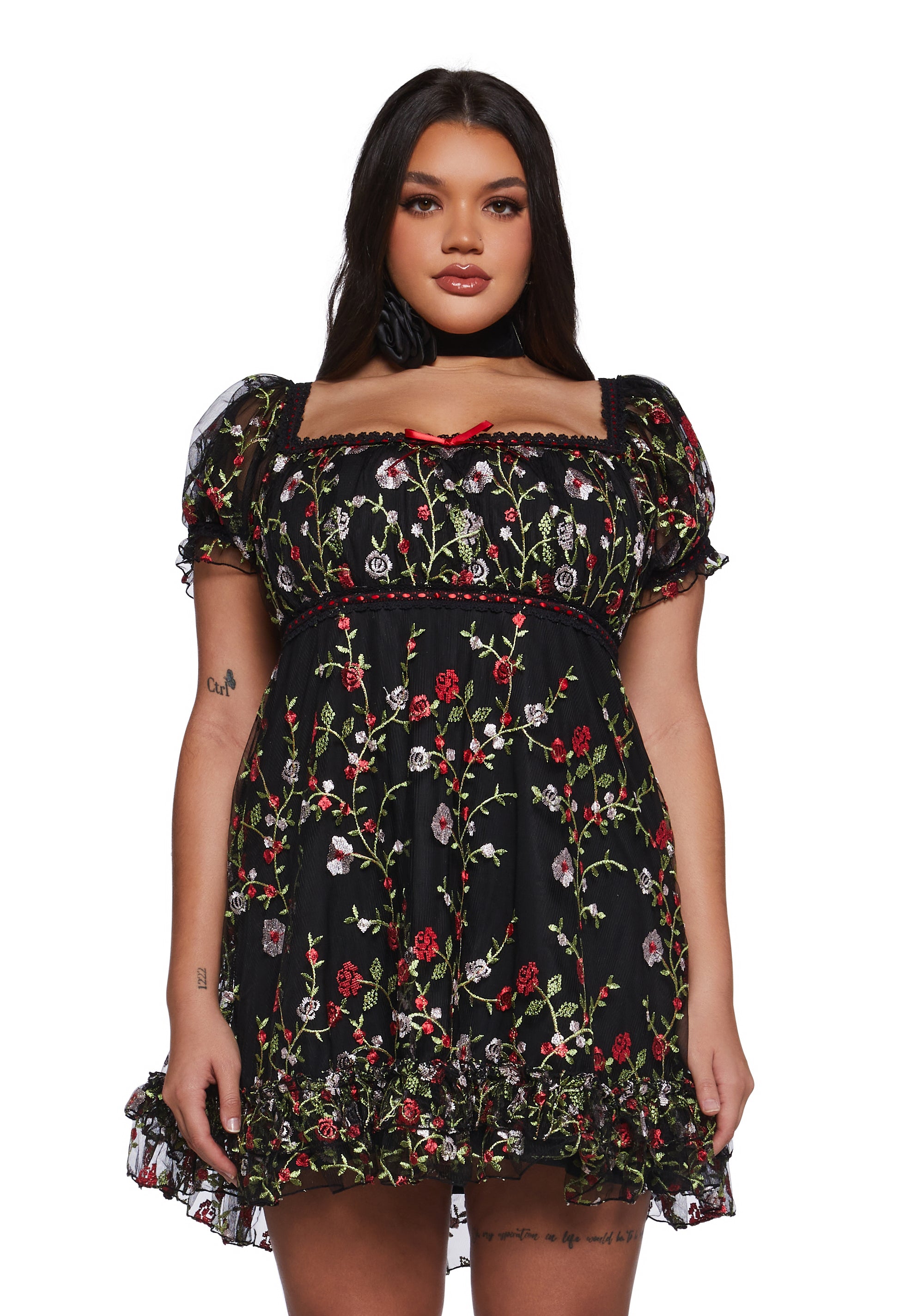 Womens Floral Babydoll Mini Dress With Embroidery Romantic Womens Floral Babydoll Mini Dress With Embroidery Romantic