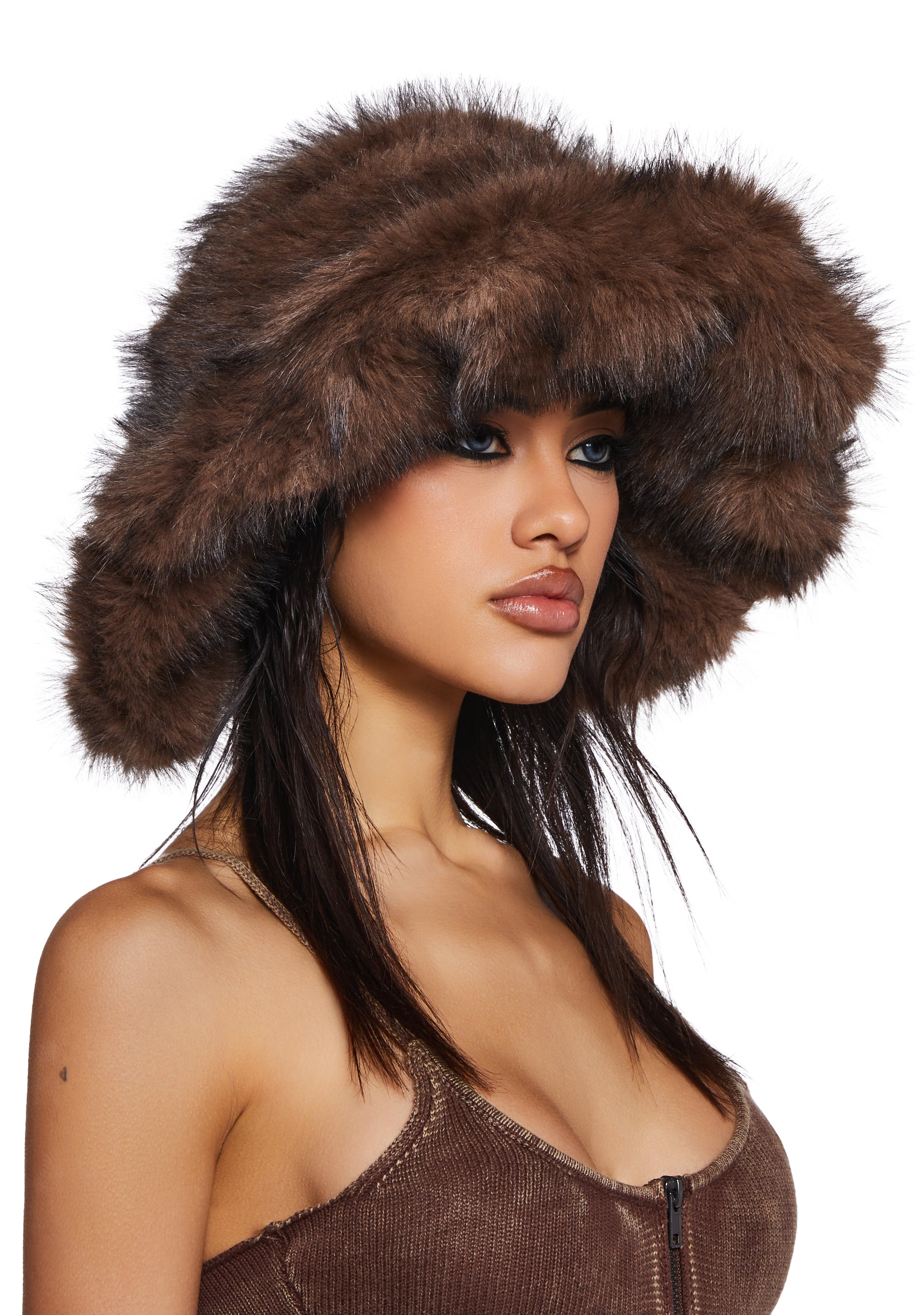 Chamber Faux Fur Bucket Hat - Dark Brown