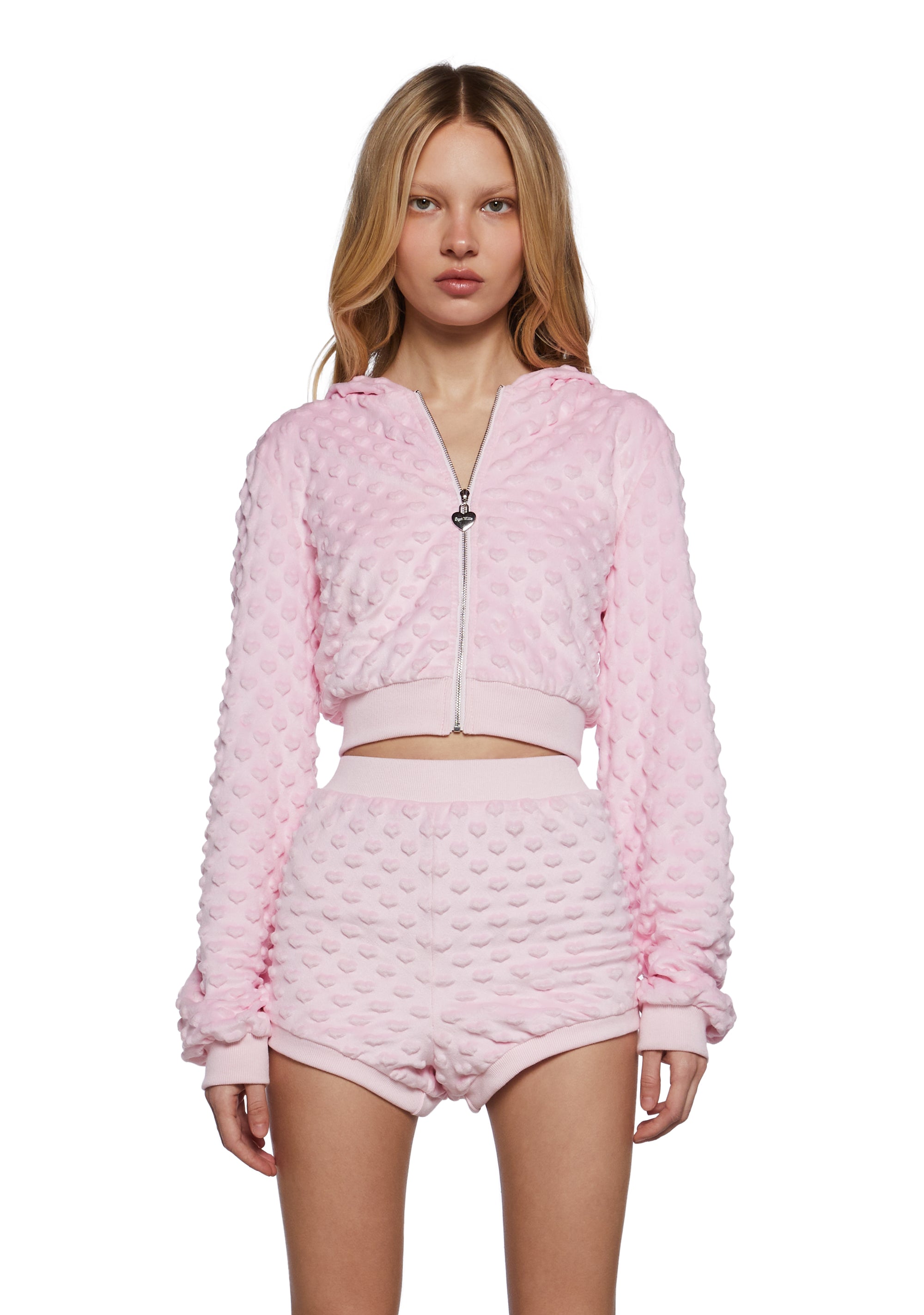 Womens Sexy Velour Fleece Heart Hoodie And Shorts Set Sugar