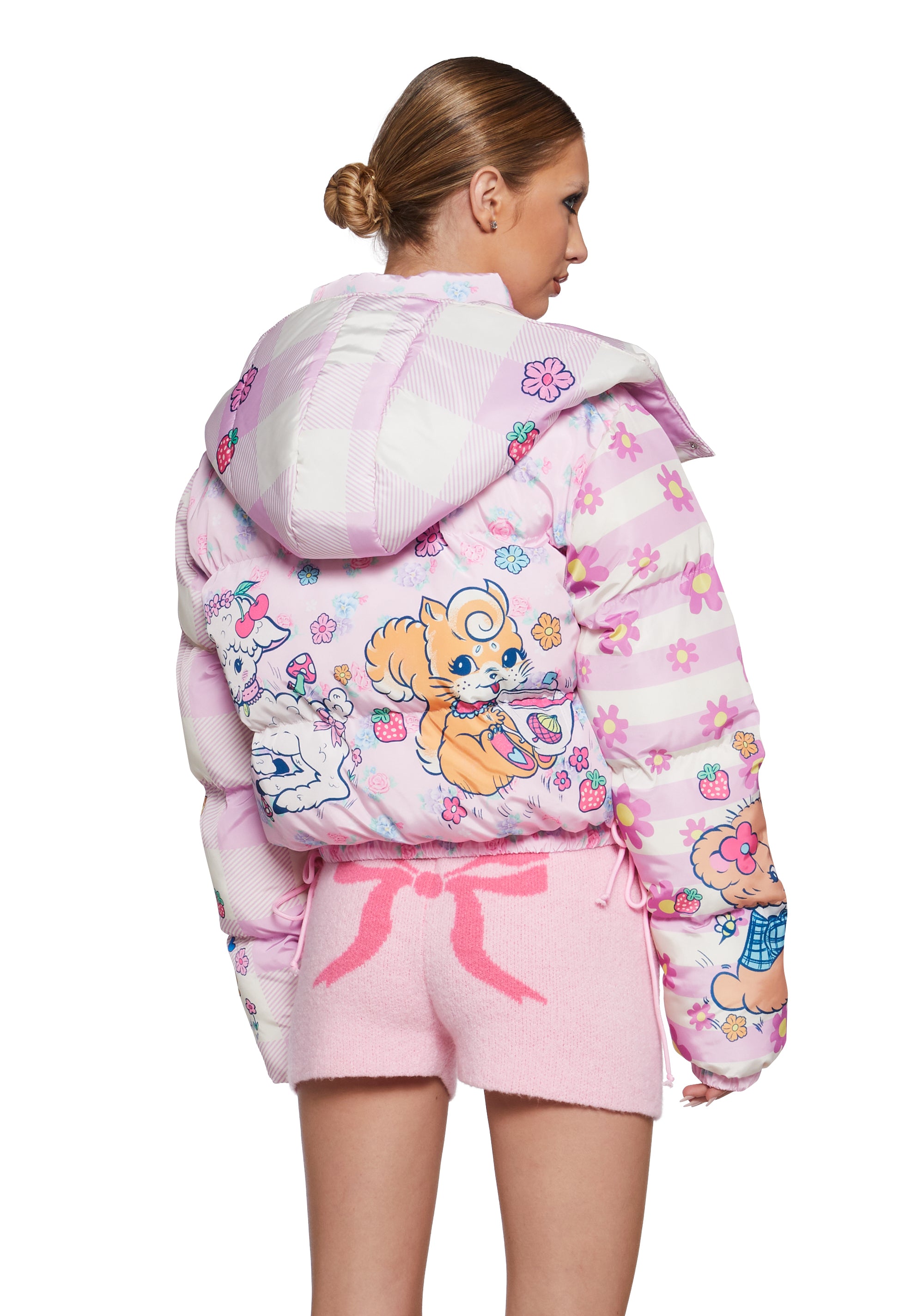 Nylon Quilted Cute Critter Print Puffer Jacket Sugar Thrillz