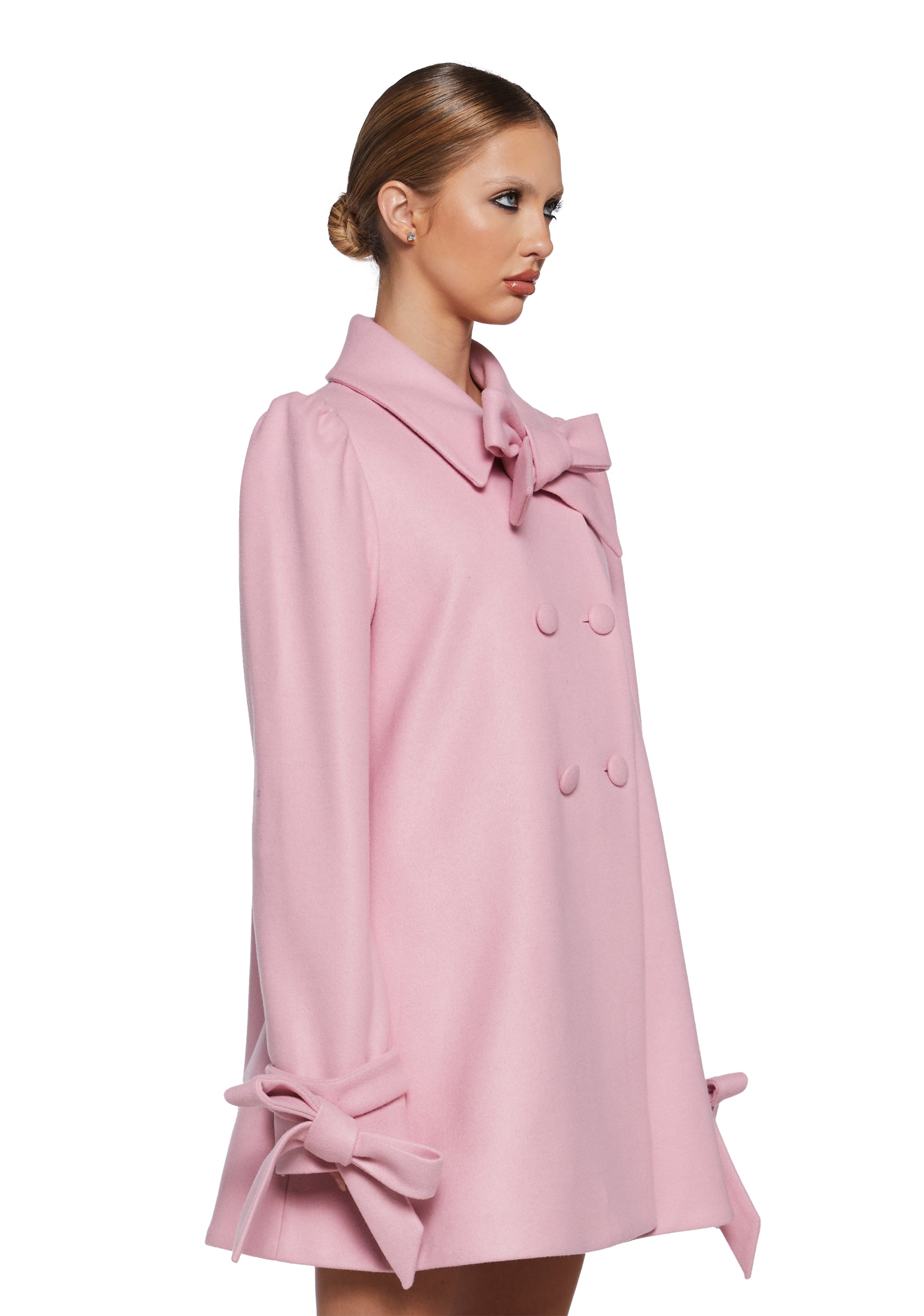 Wool Lined Bow Button Swing Coat Sugar Thrillz - Pink – Dolls Kill