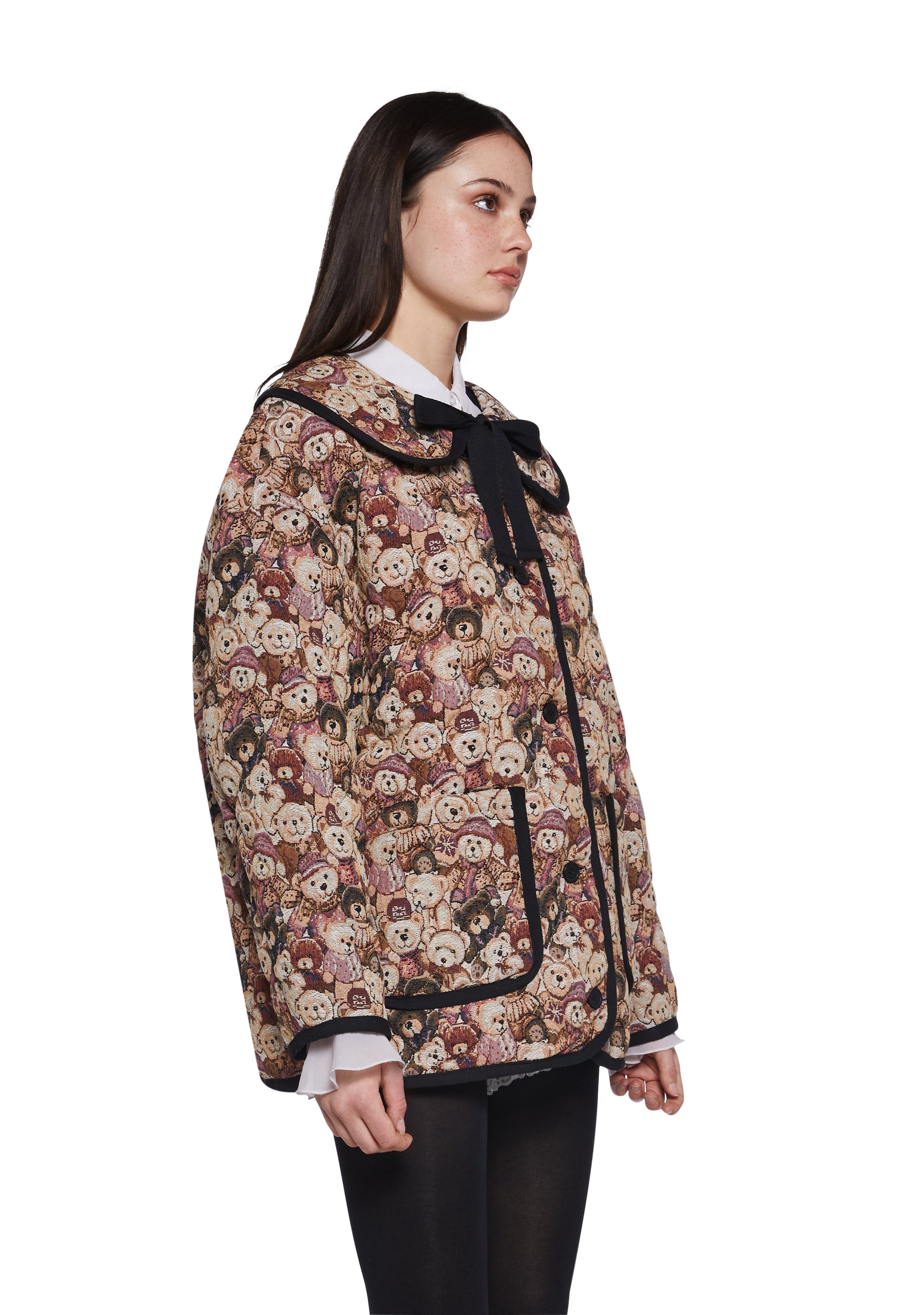 Quilted Brocade Teddy Bear Removable Peter Pan Collar Coat Delia's