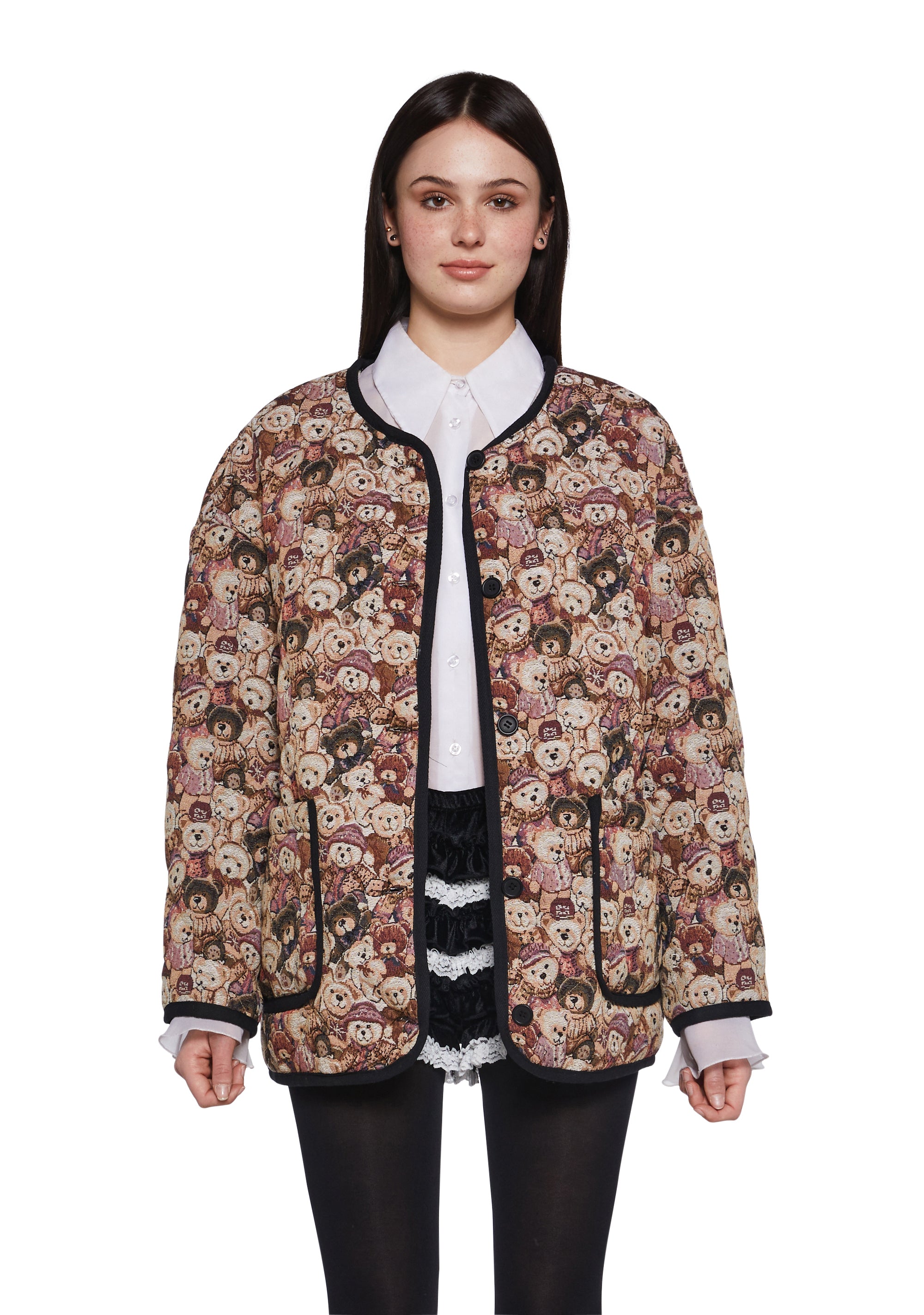 Quilted Brocade Teddy Bear Removable Peter Pan Collar Coat Delia's