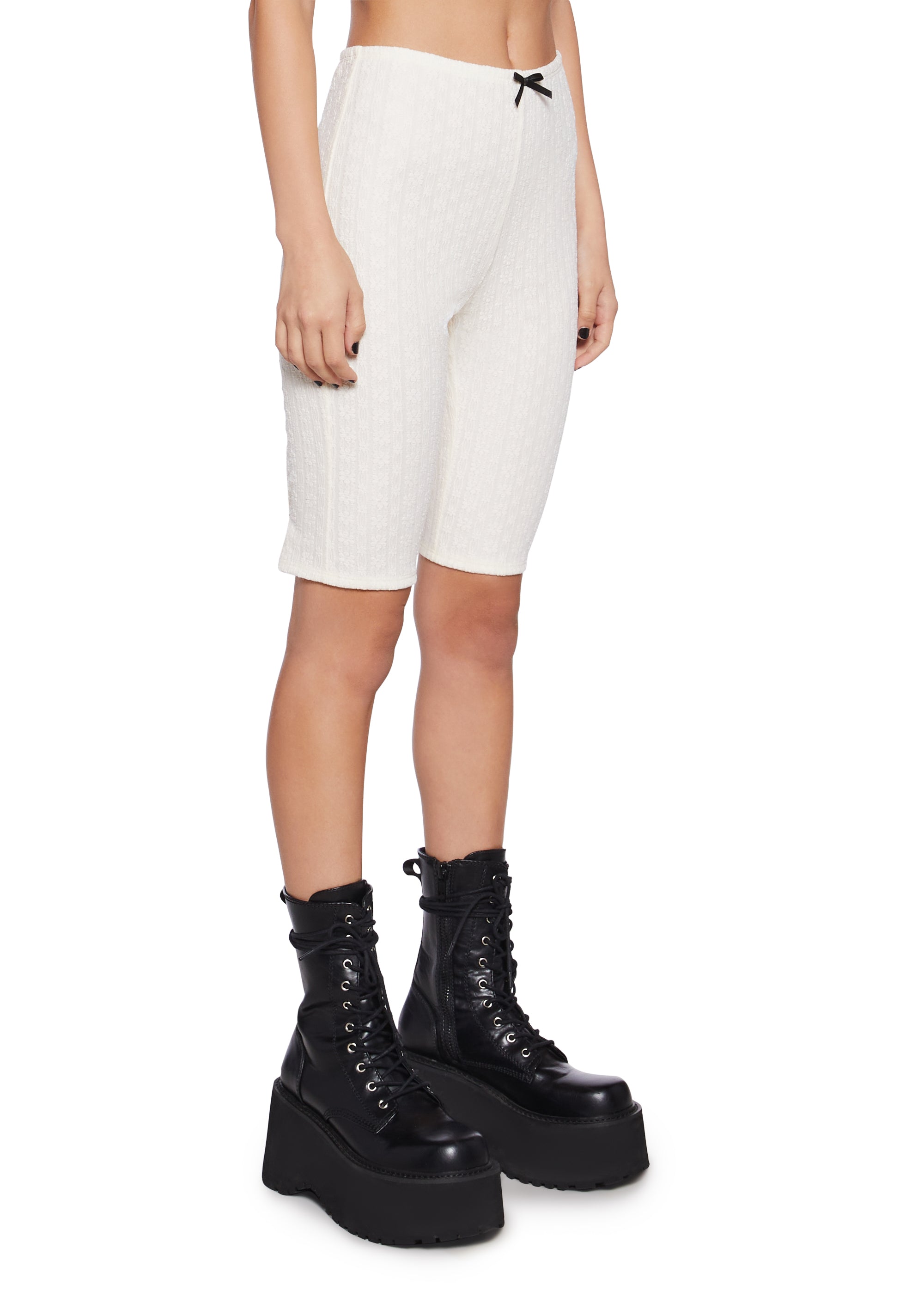 Stretchy Pointelle Knit Lace Bow Biker Shorts - White – Dolls Kill