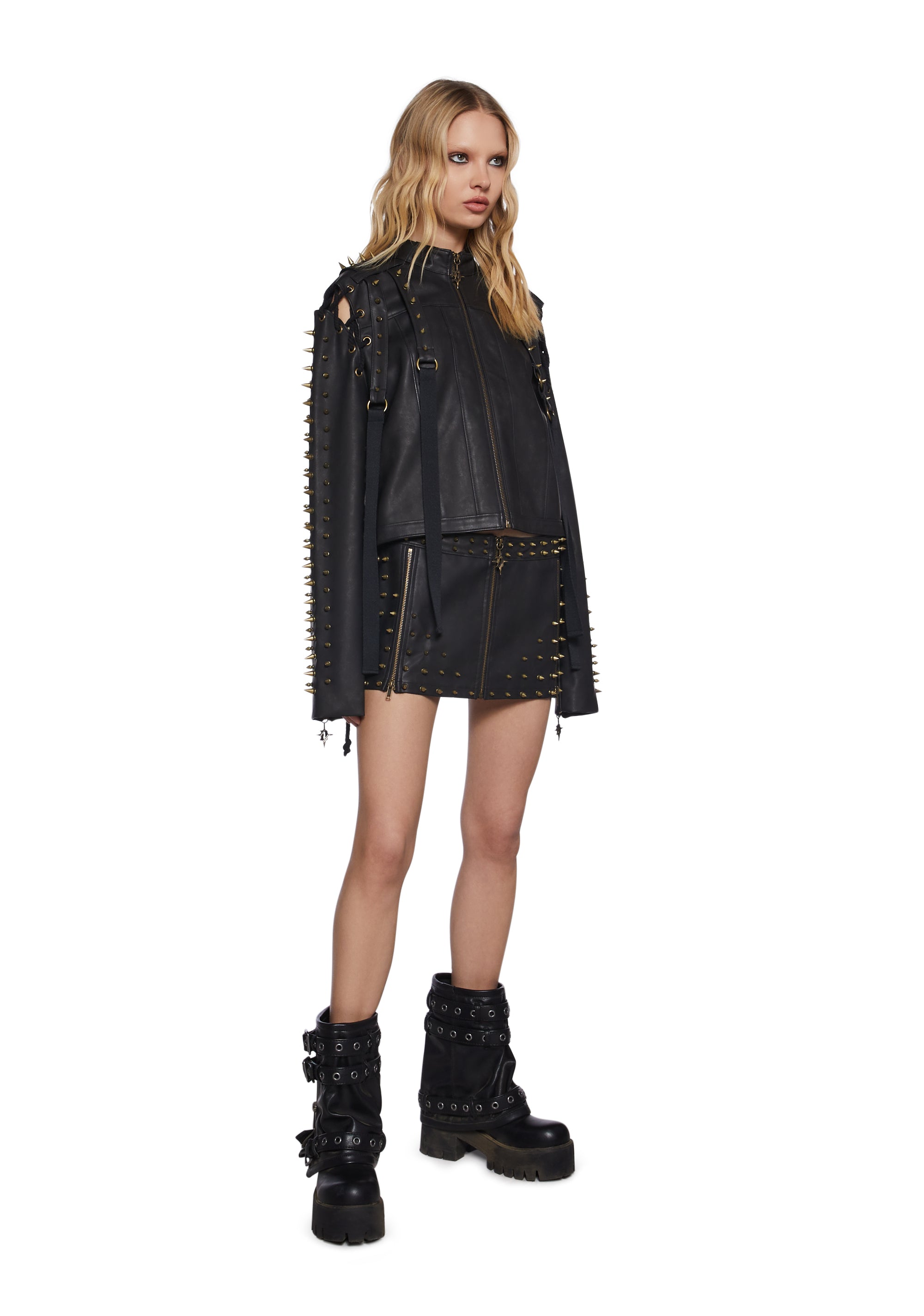 Warp Spiked Jacket With Lace Up Sleeves  - Black - alternate