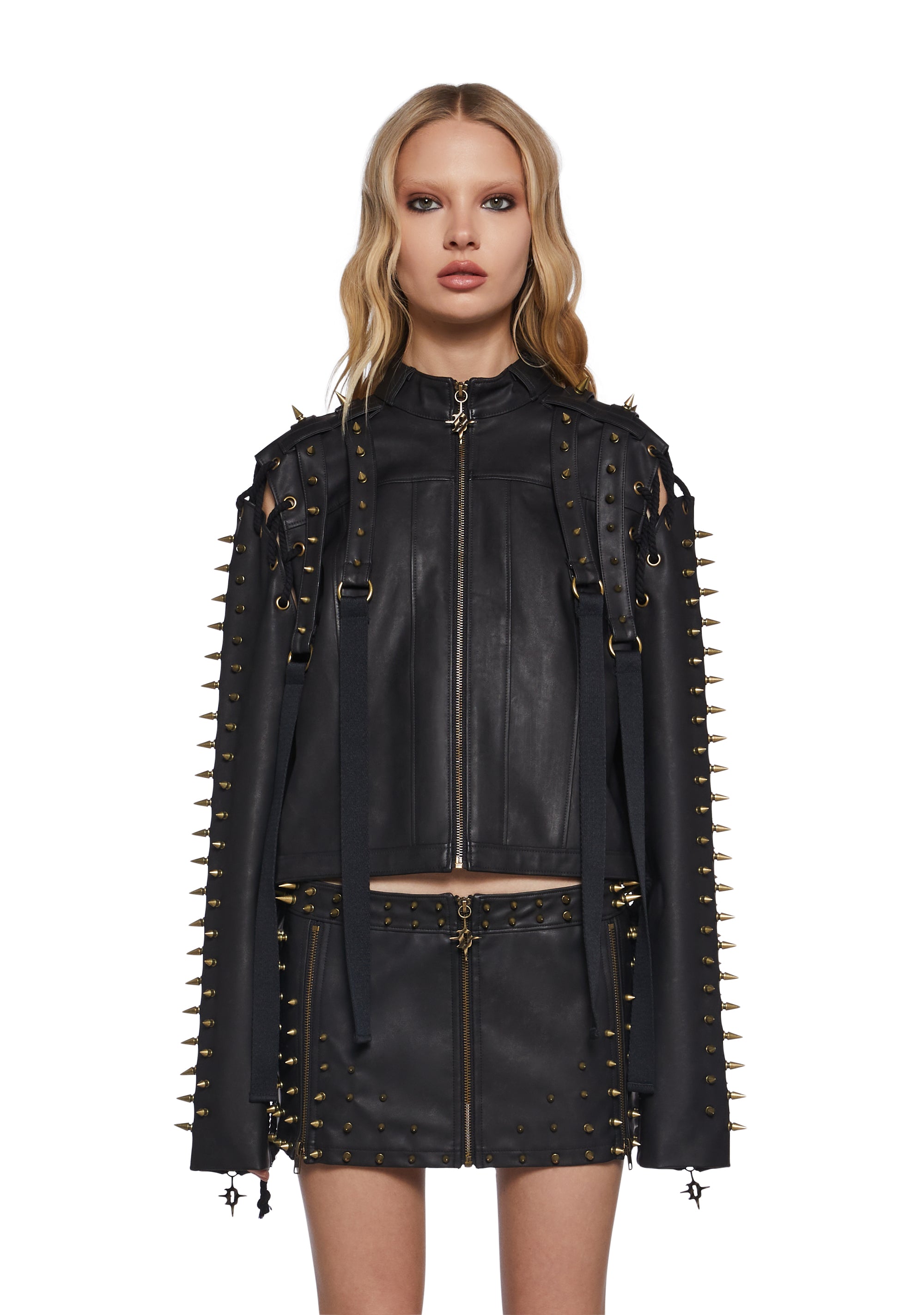 Warp Spiked Jacket With Lace Up Sleeves  - Black