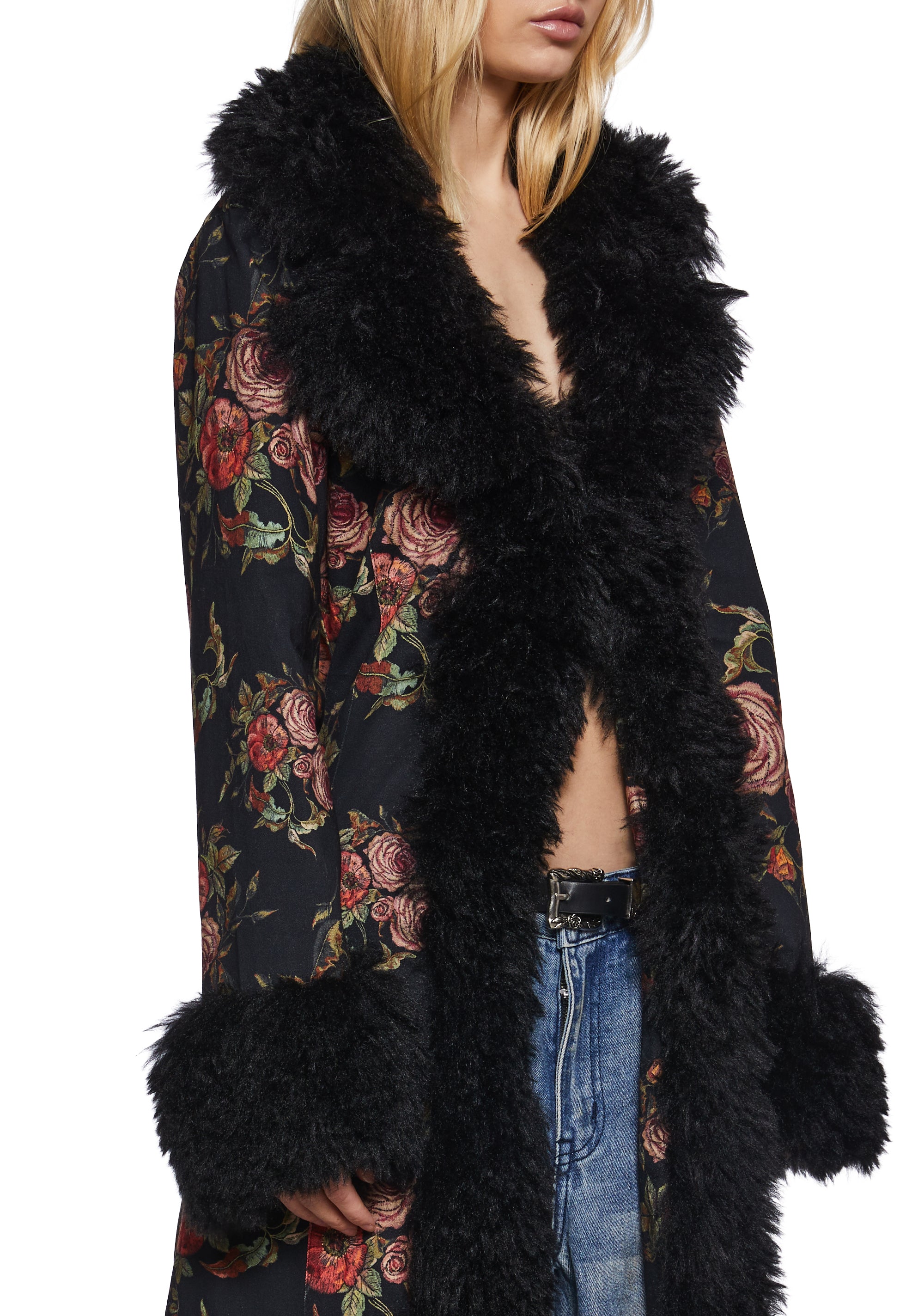 Wild Rose Faux Fur Duster Coat - alternate