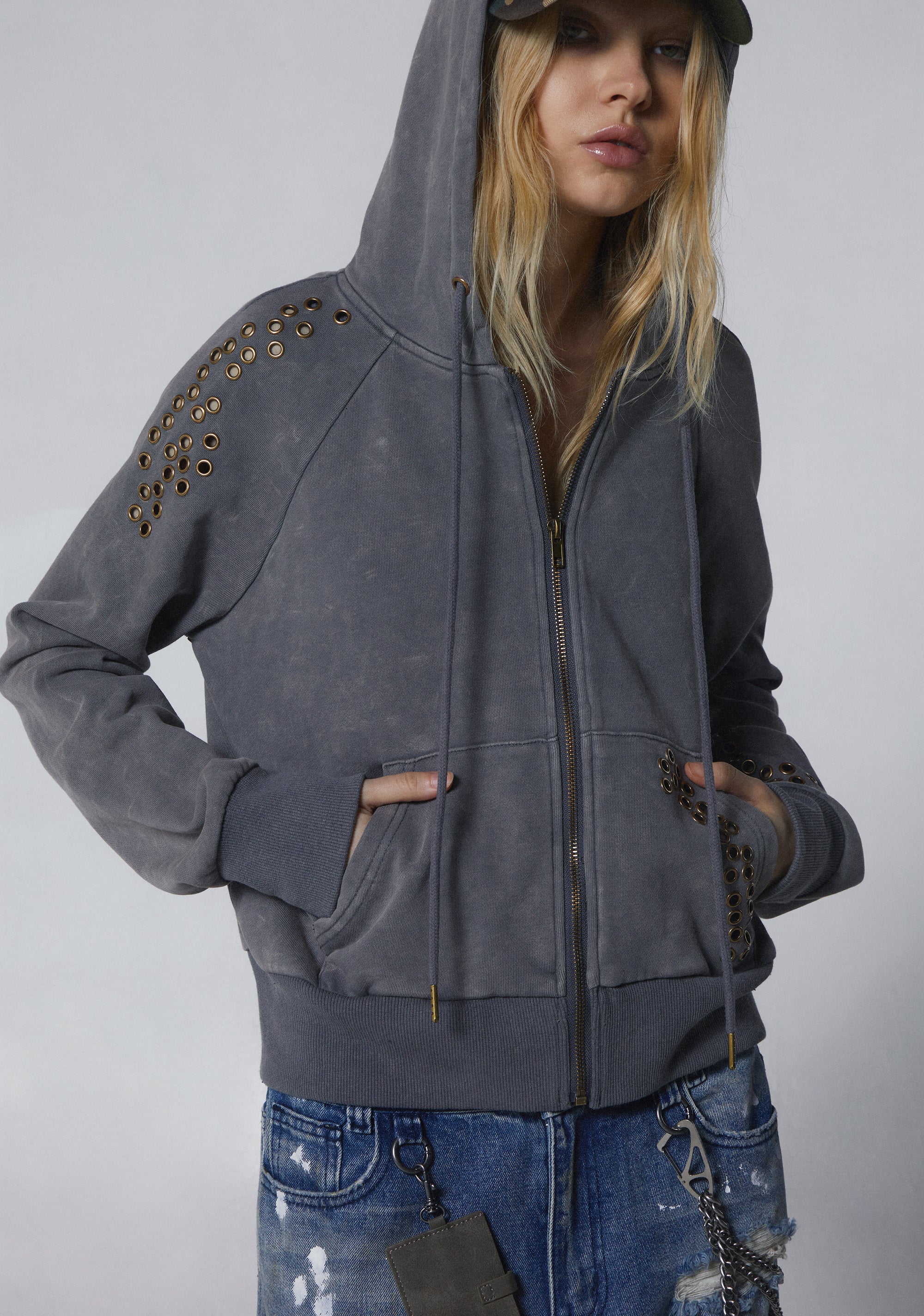 Womens Grommet Cropped Hoodie Current Mood - Beige – Dolls Kill