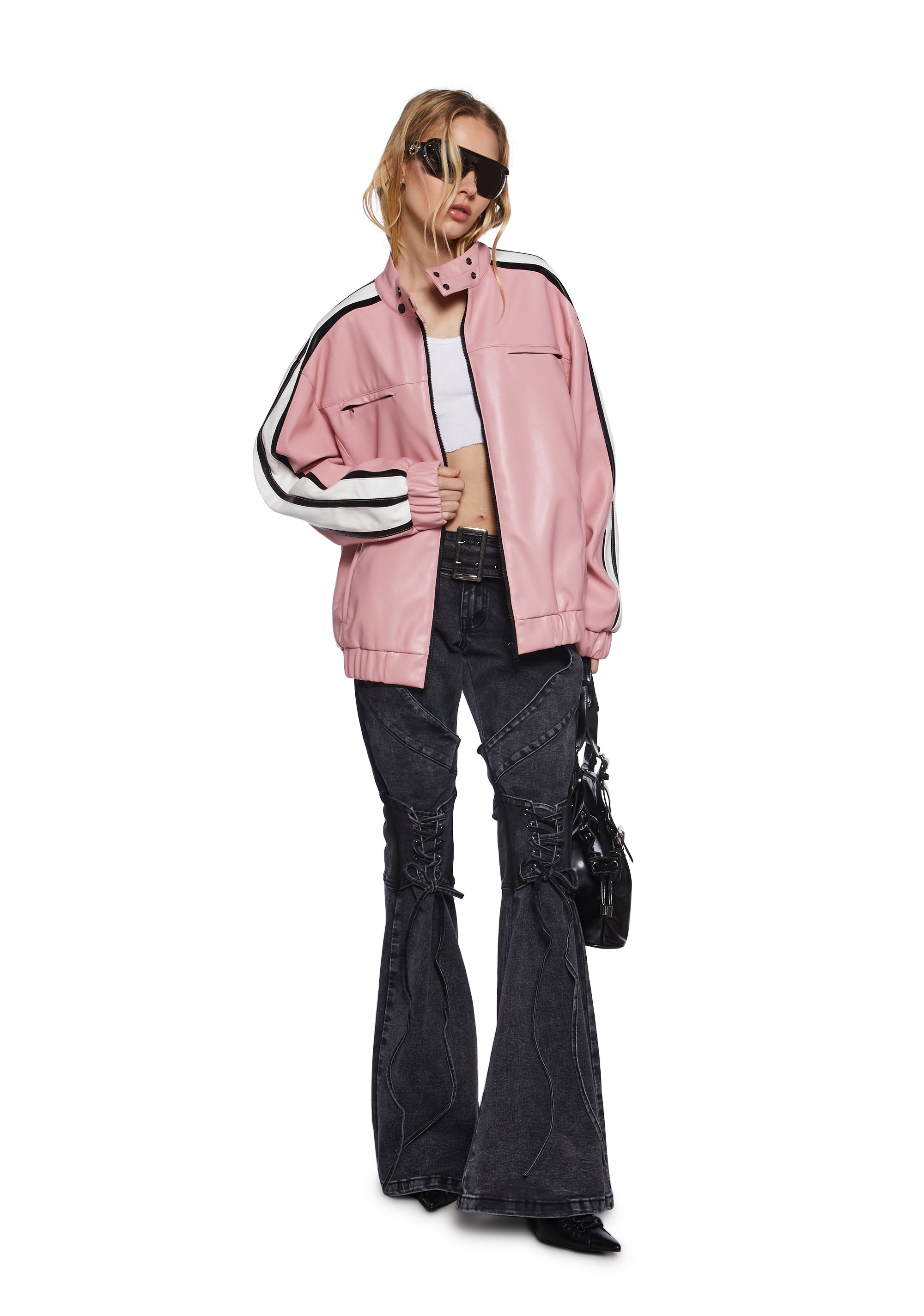 Womens Oversized Moto Jacket Generation Kiss - Pink – Dolls Kill