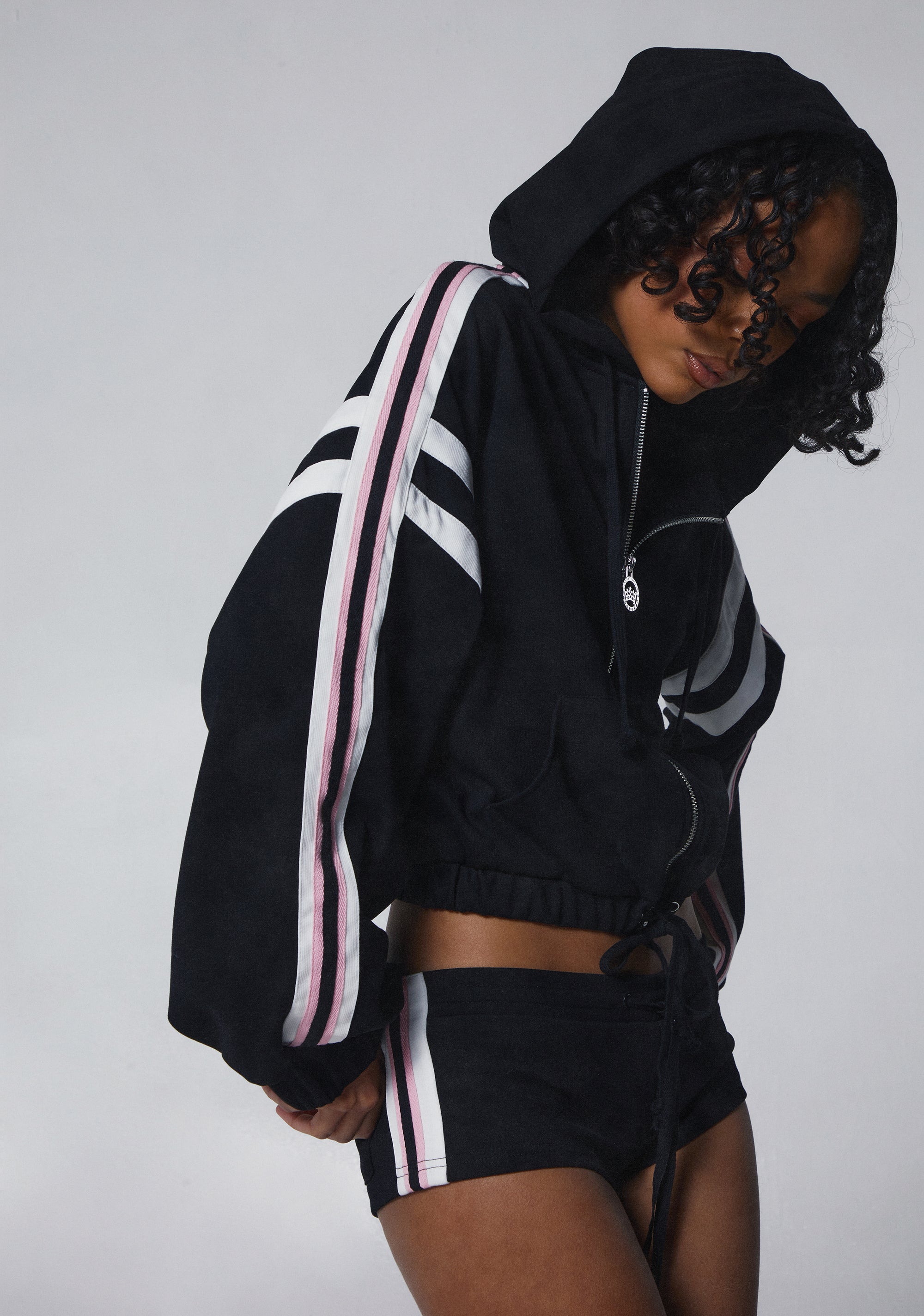 Womens Jersey Sports Striped Hoodie Generation Kiss - Black