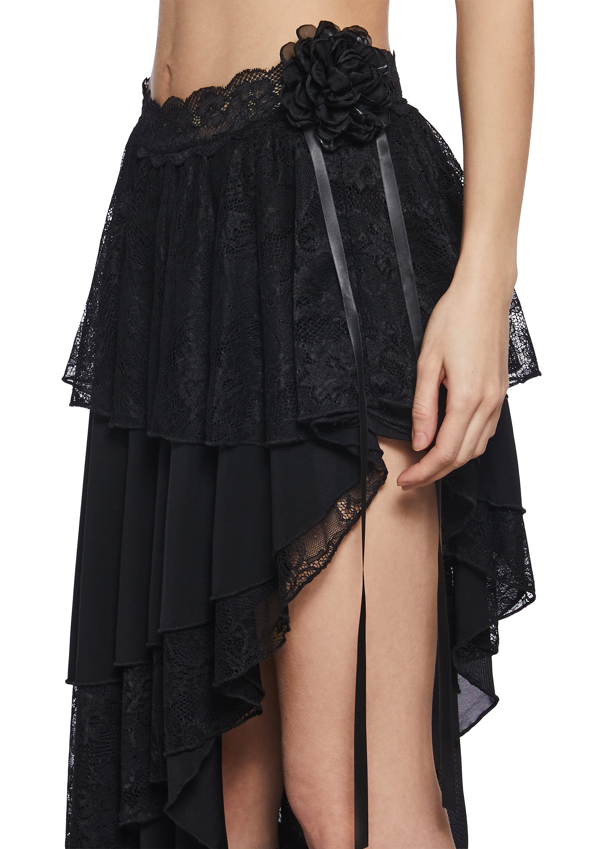 Womens Mesh Lace Midi Skirt Widow - Black – Dolls Kill