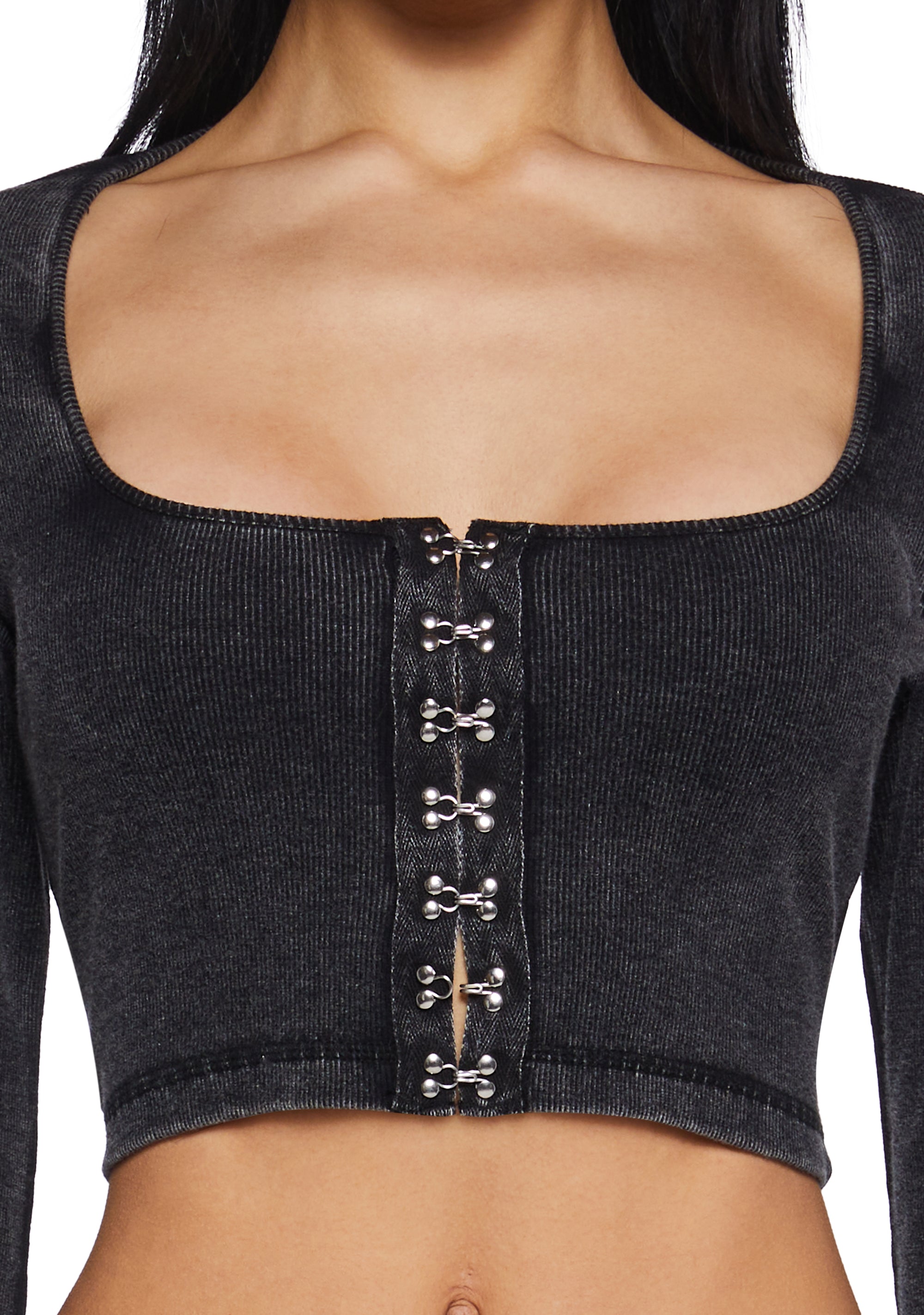 Womens Washed Ribbed Long Sleeve Crop Top Current Mood