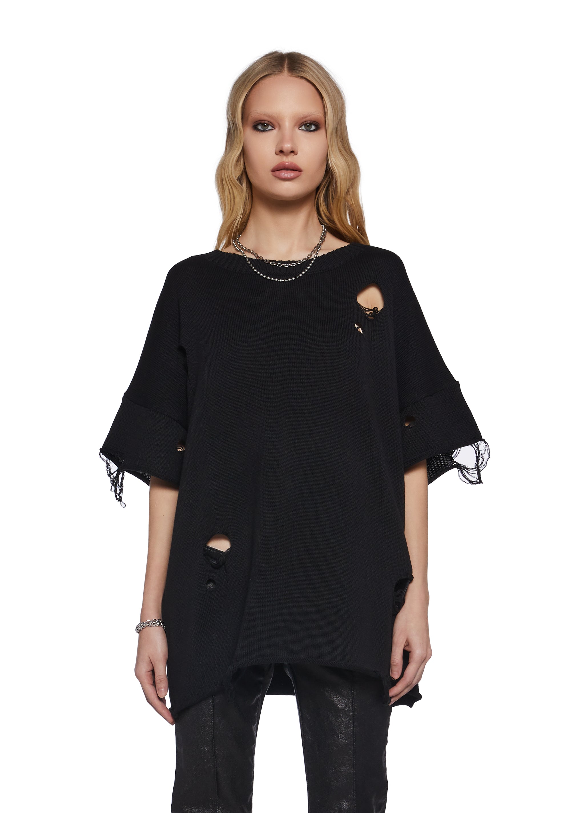 Filter Unisex Oversized Distressed Sweater - Black