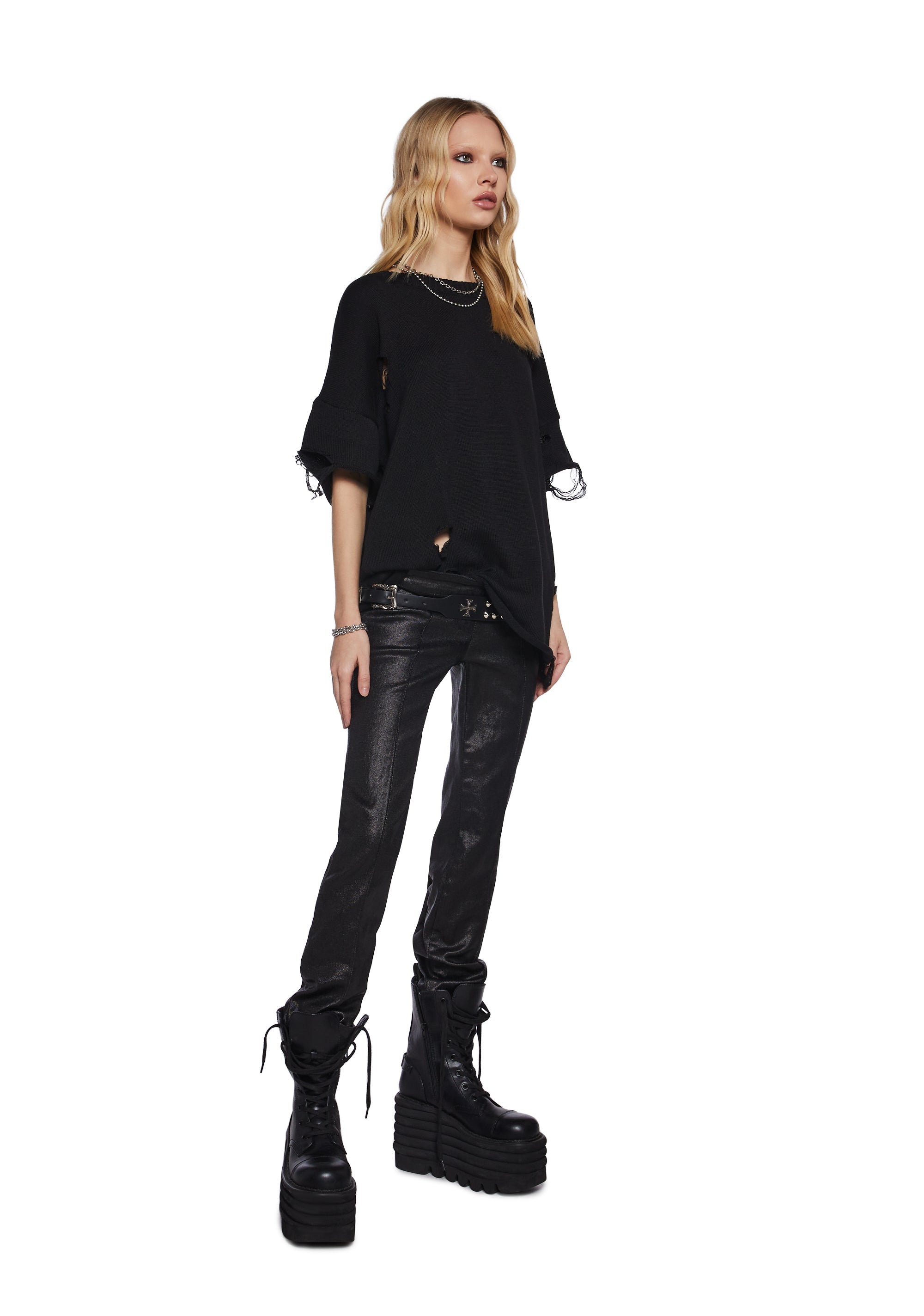 Filter Unisex Oversized Distressed Sweater - Black - alternate