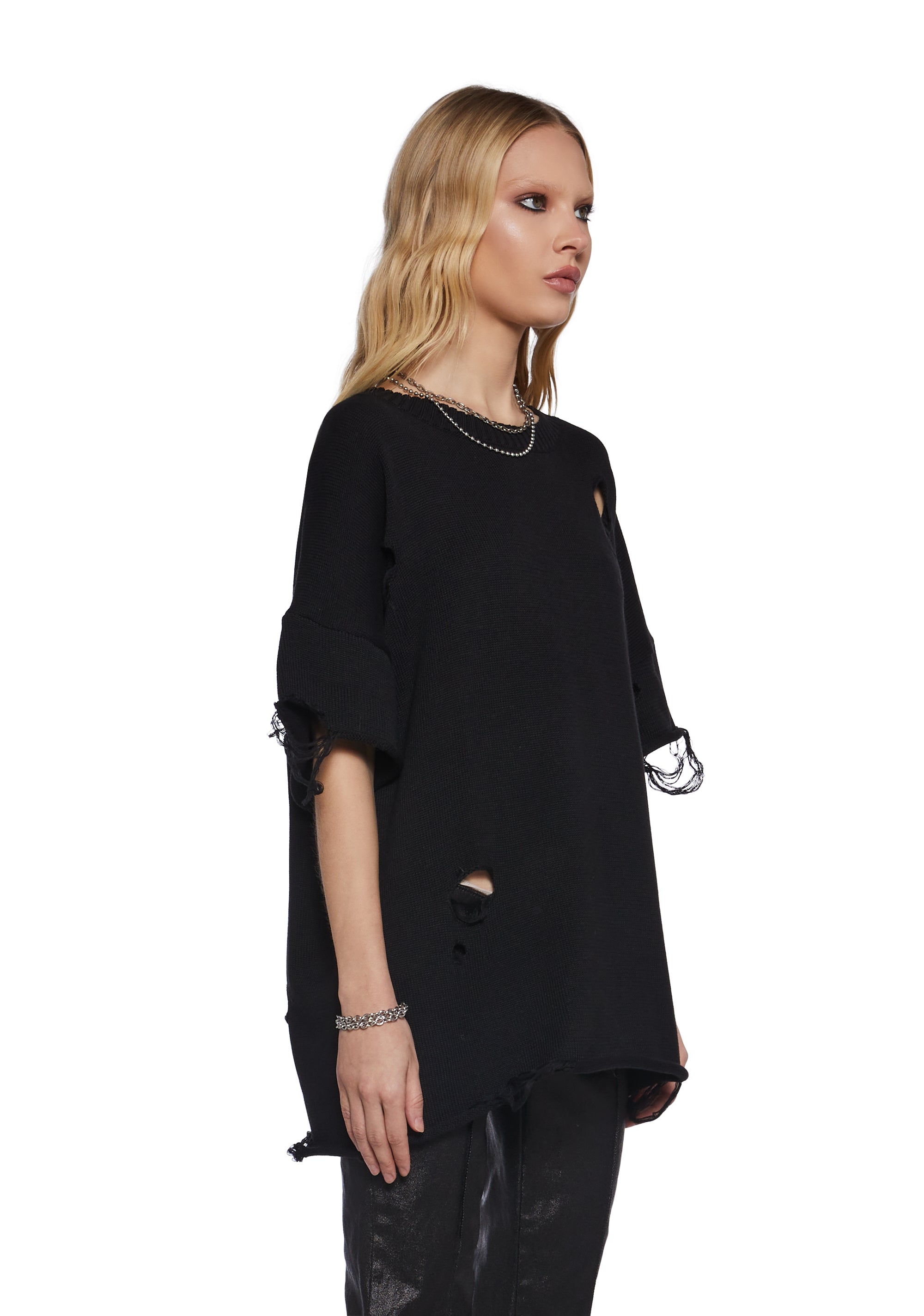 Filter Unisex Oversized Distressed Sweater - Black