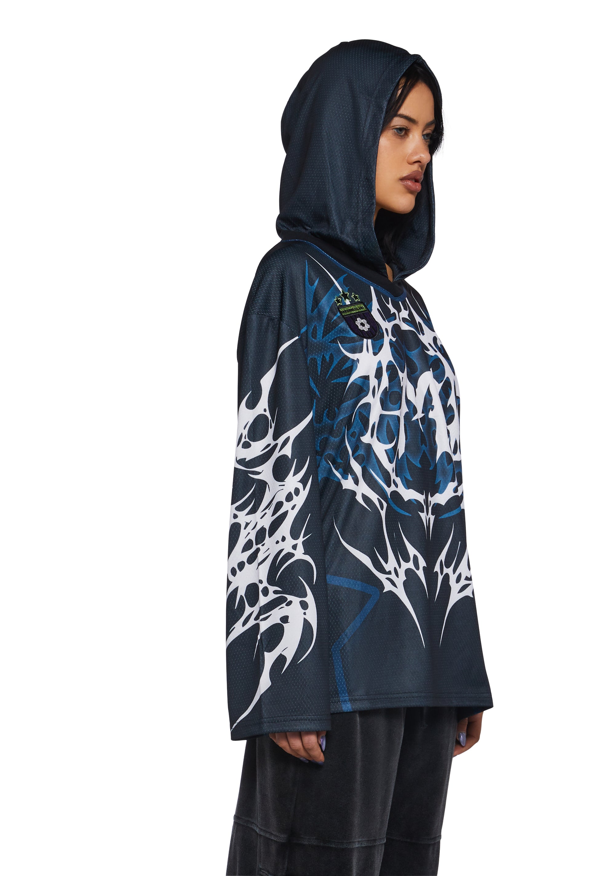Minga Tribal Football Oversized Jersey With Hoodie- Multi – Dolls Kill