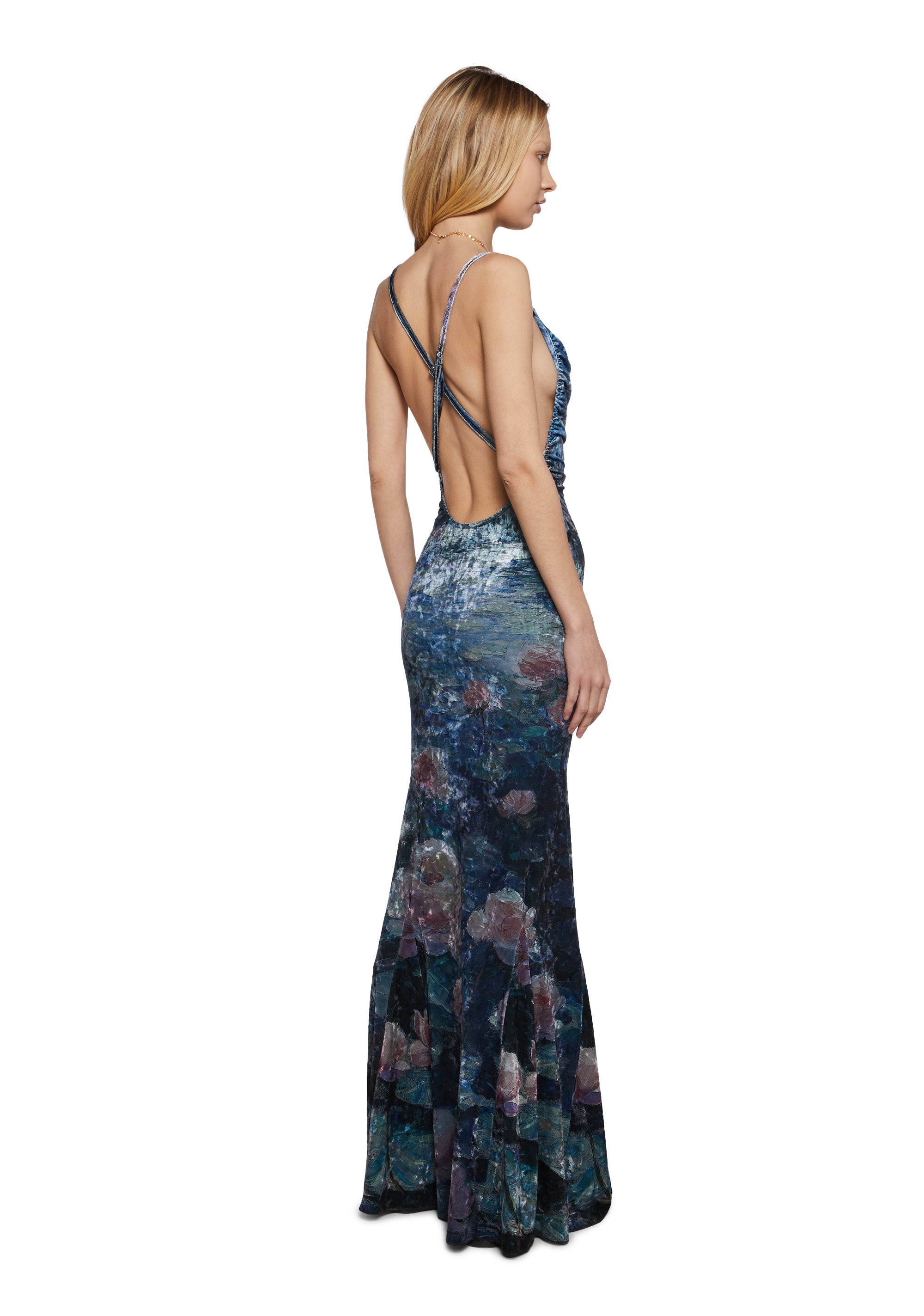 Womens Watercolor Velvet Maxi Dress Current Mood - Multi Dolls Kill Womens Watercolor Velvet Maxi Dress Current Mood - Multi Dolls Kill