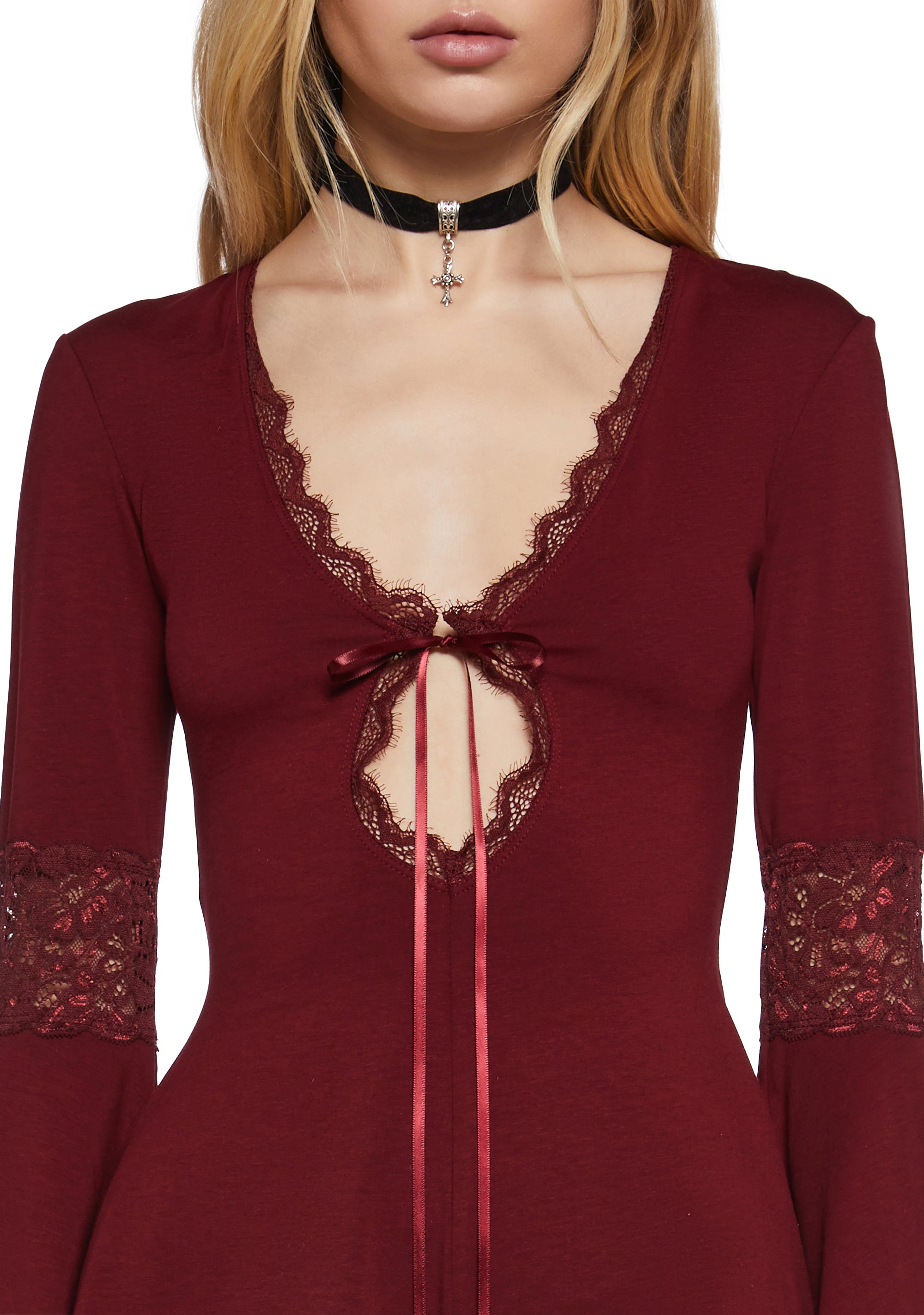 Goth Stretchy Knit Lace Romper Widow- Red Dolls Kill Goth Stretchy Knit Lace Romper Widow- Red Dolls Kill