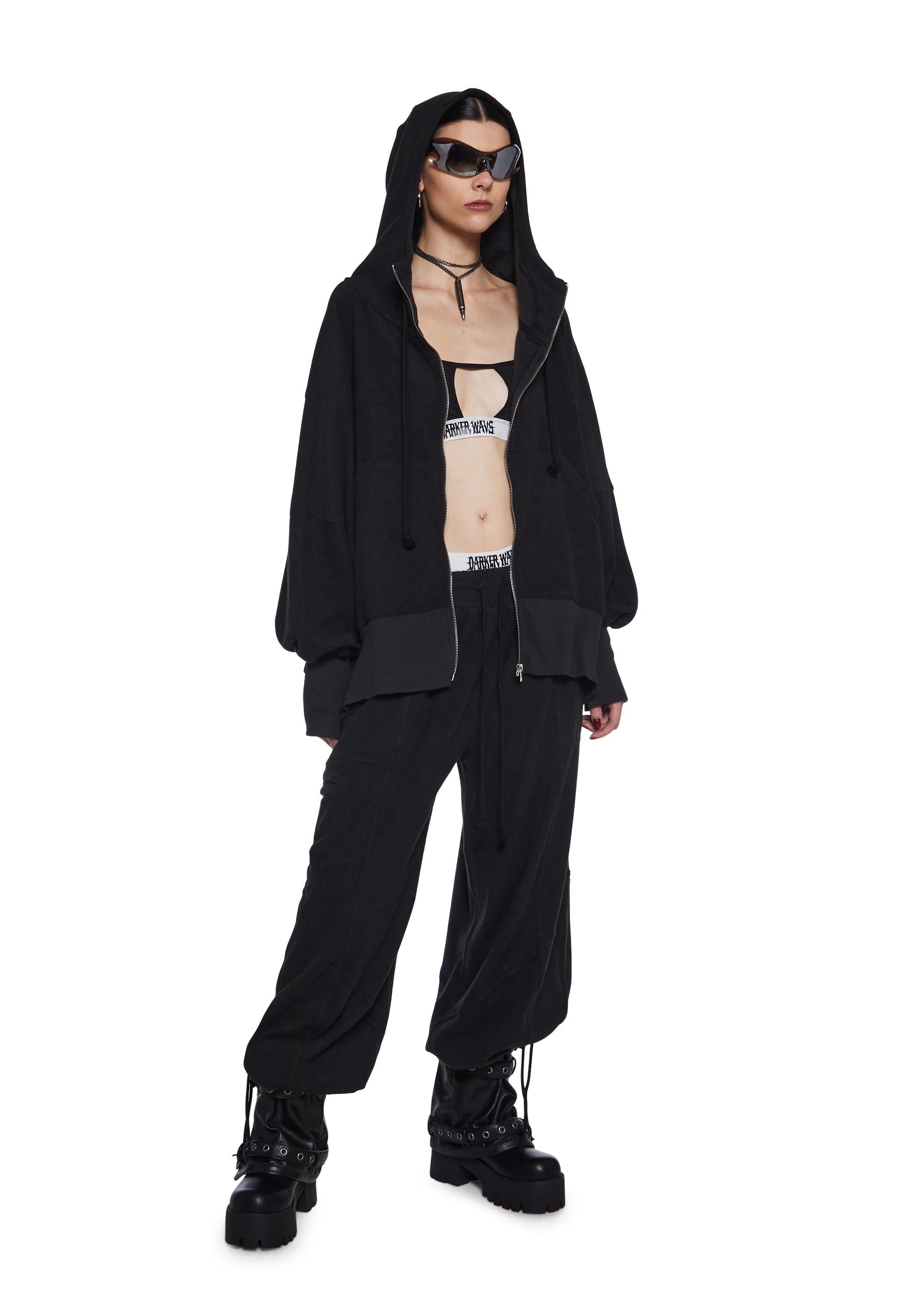 Womens Sexy Y2K 90S Club Oversized Washed Hoodie - Black