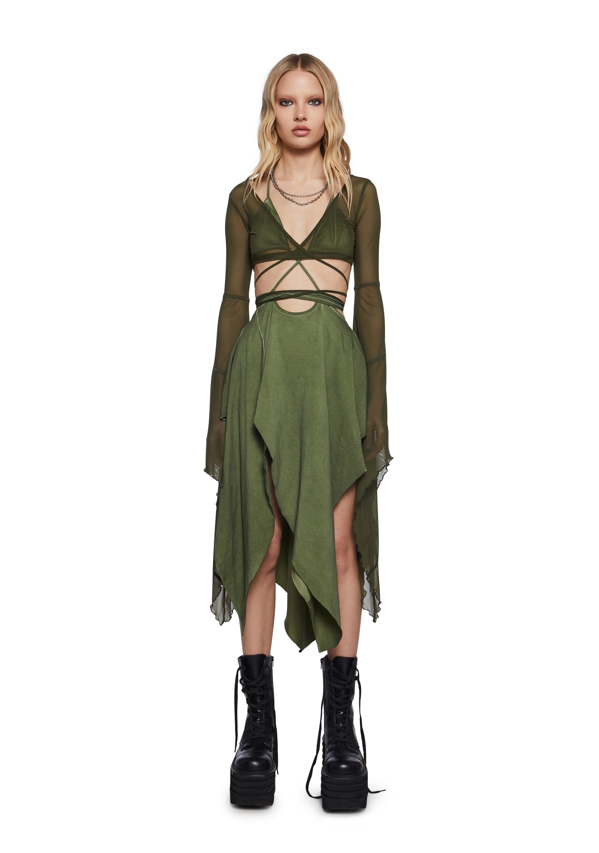 Echo Asymmetrical Mesh Wrap Dress
