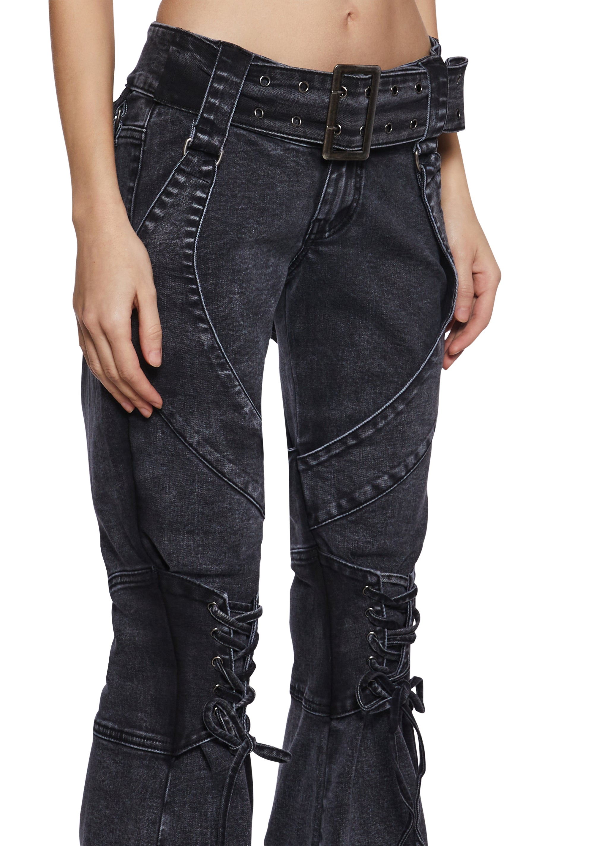 Womens Lace Up Flare Jeans Generation Kiss - Black – Dolls Kill