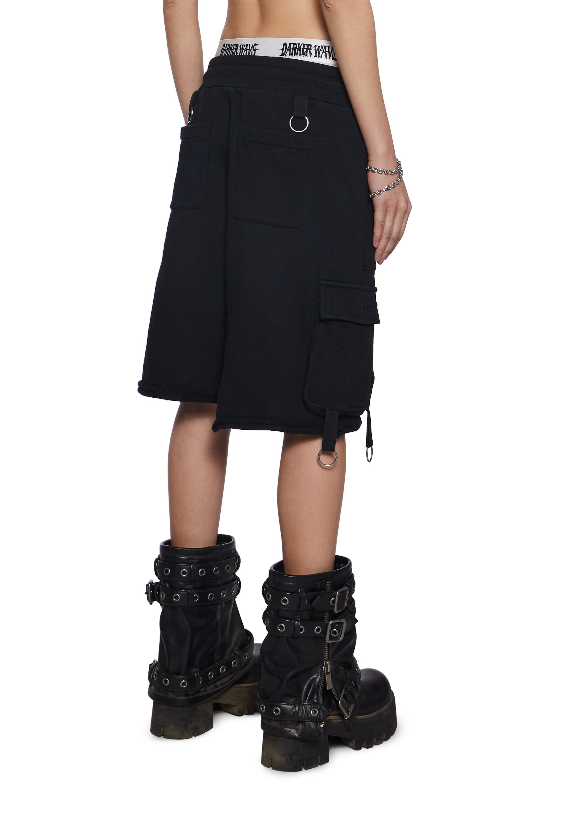 Womens Cargo Cotton Shorts With Attached Underwear Darker