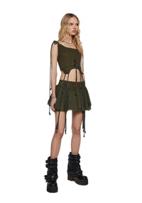 Chord Lace-Up Mini Skirt