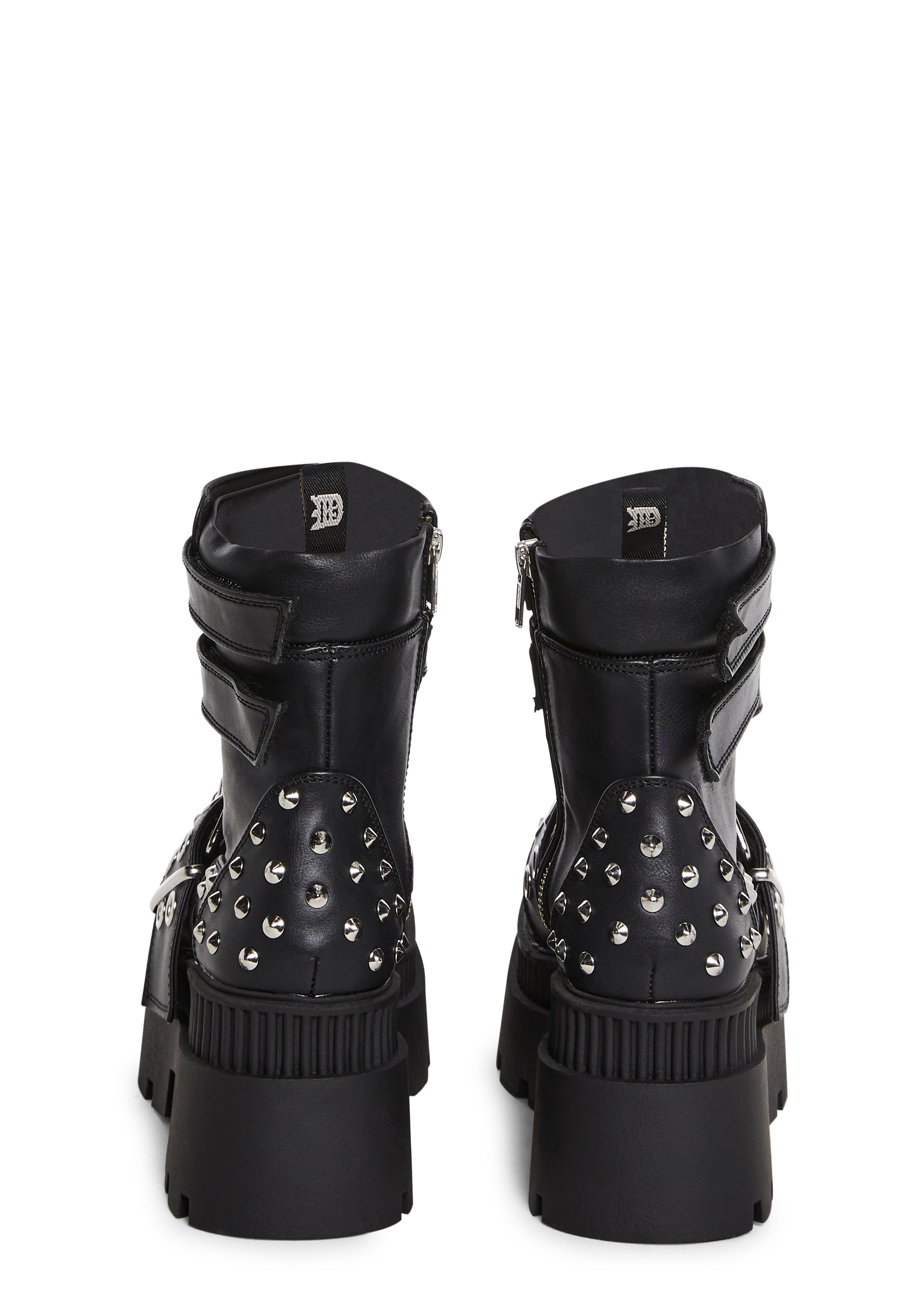Demonia Wrath-58 Buckle Studded Platform Ankle Boots - Black