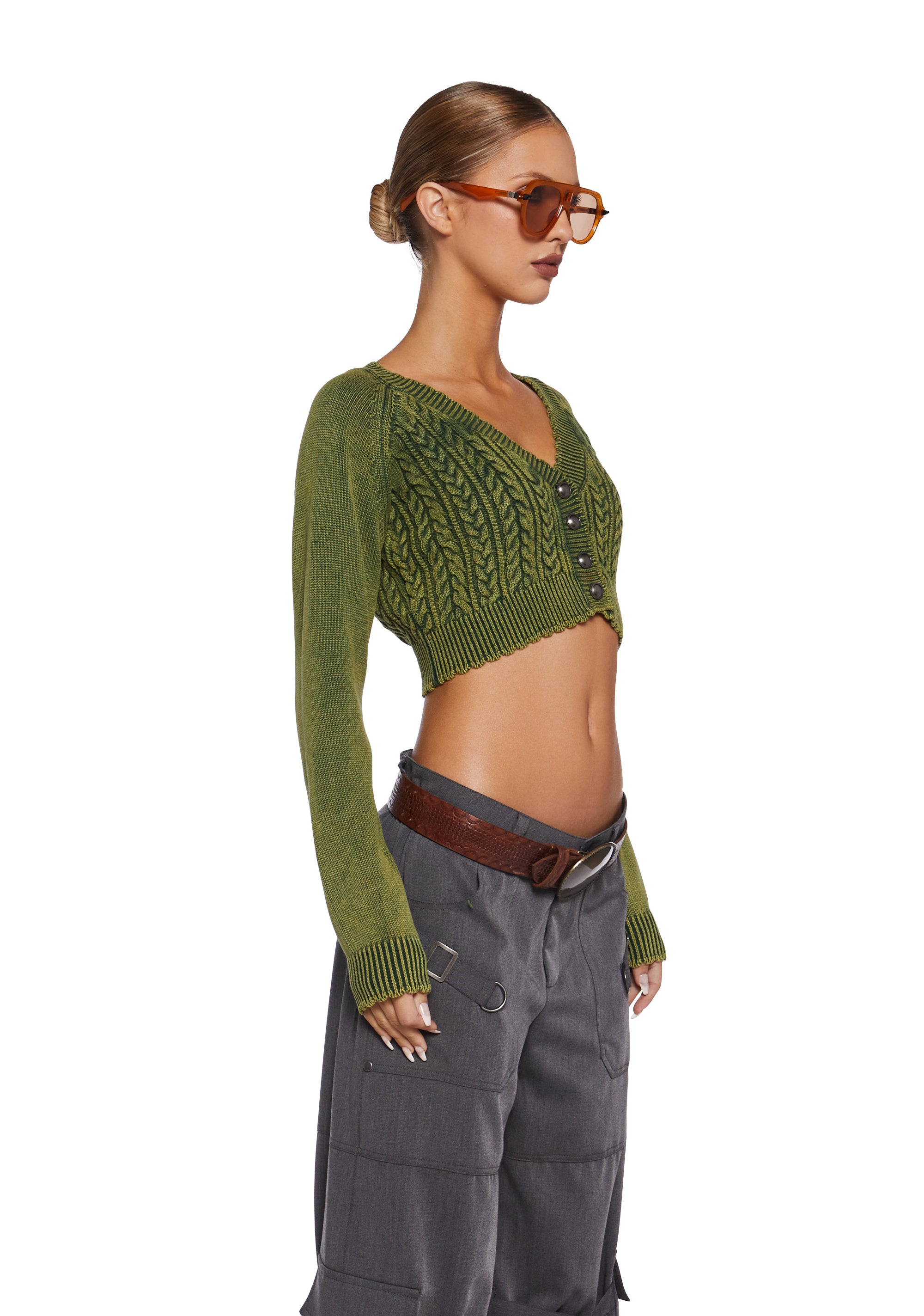 Womens Cable Knit Cropped Sweater - Green – Dolls Kill