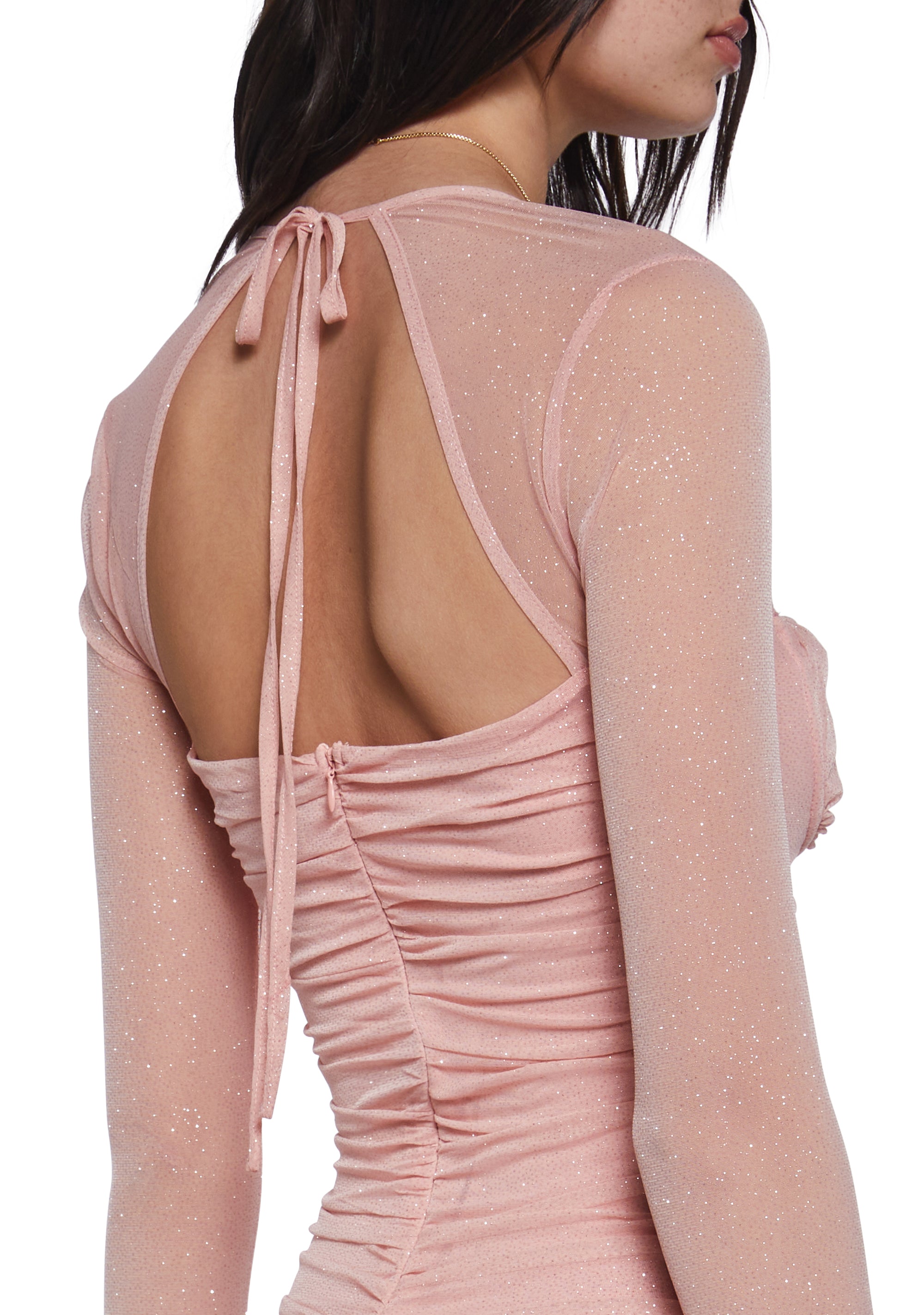 Shimmer Glimpses Long Sleeve Dress - Pink