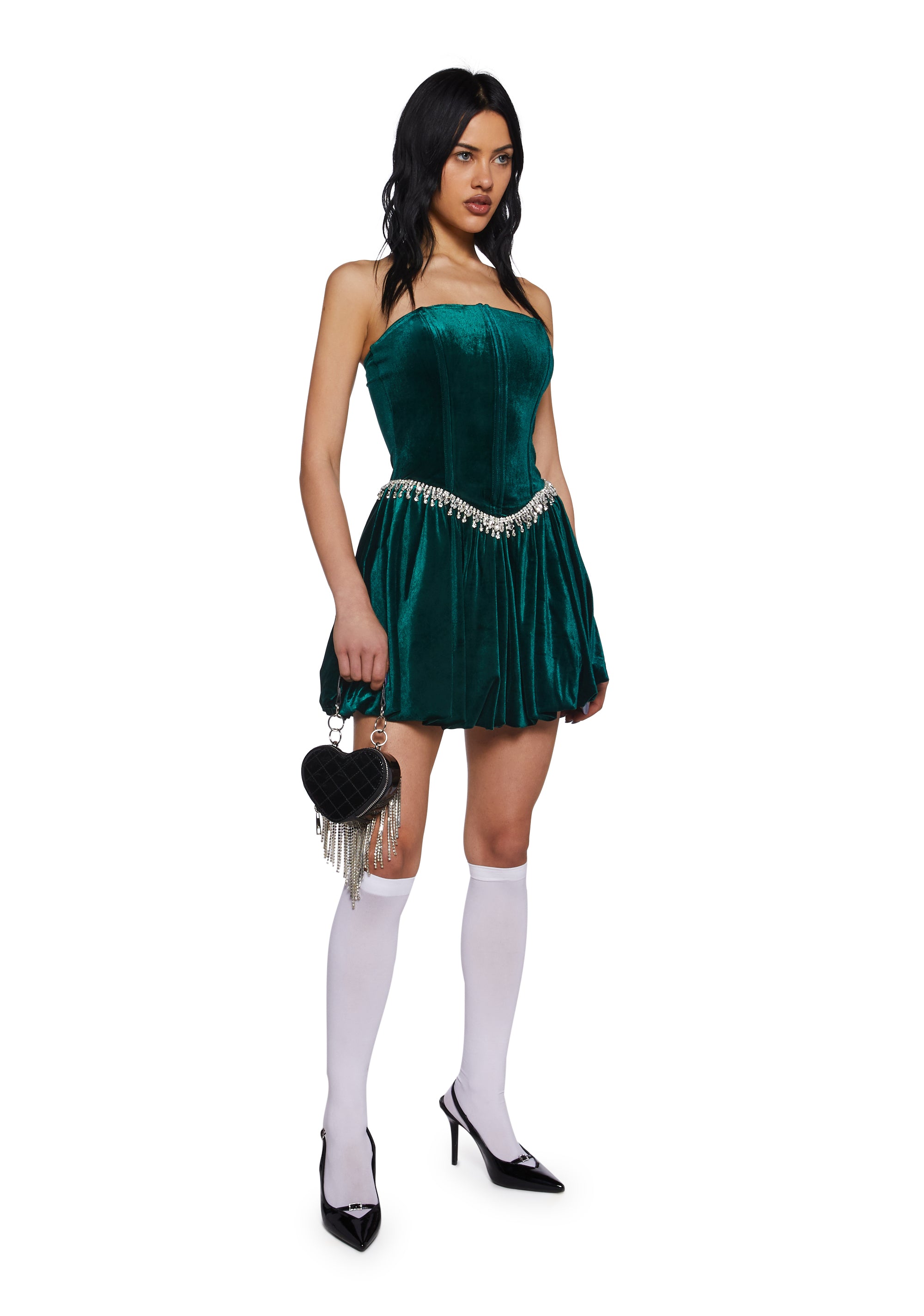 green tinsel dress Tinsel Pom Christmas Tree Sweater Dress