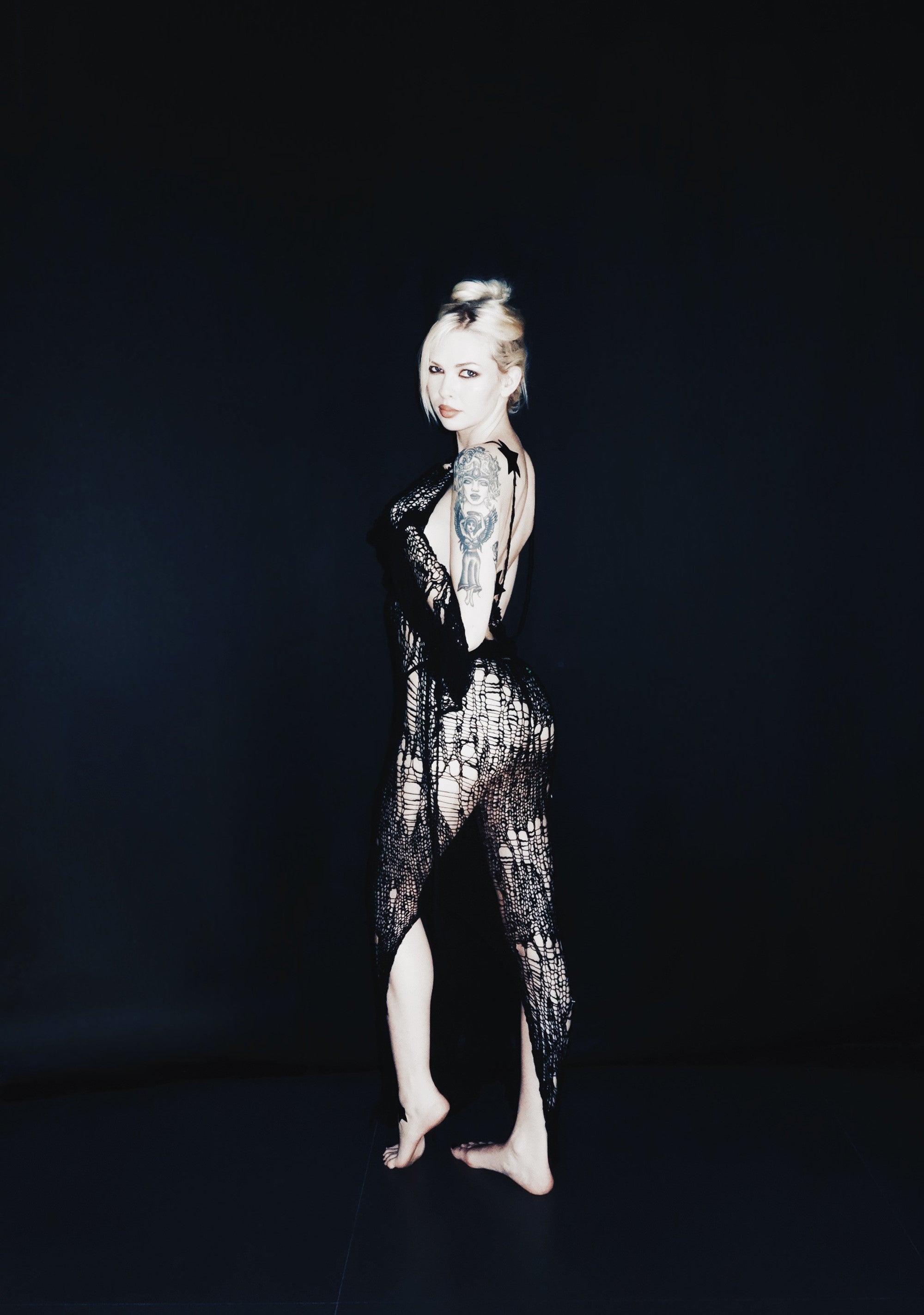 Womens Sheer Open Knit Maxi Dress And Shrug Set Club Exx