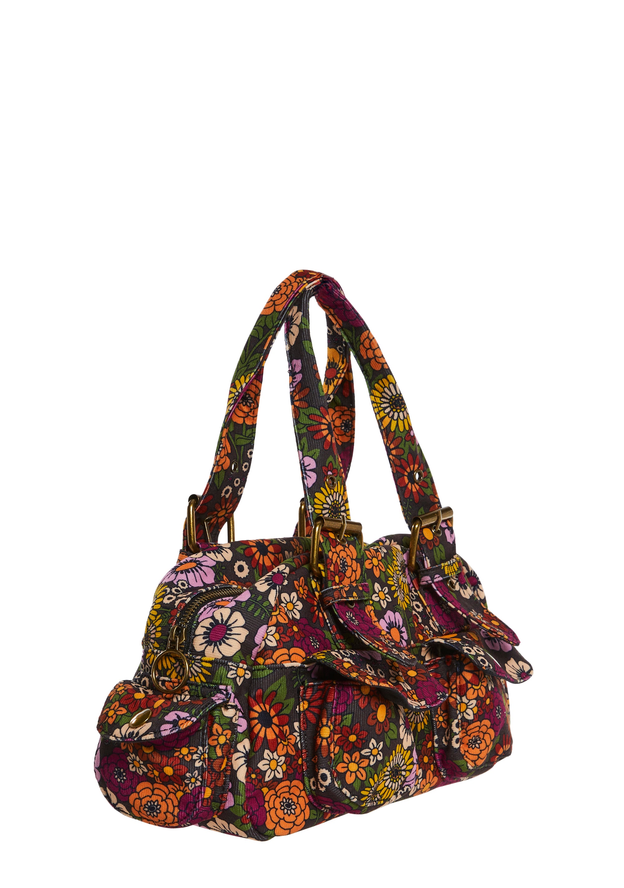 【DOLLS KILL】Kaleidoscope Vision Shoulder Bag Womens Hippie Floral Shoulder Corduroy Bag Current Mood
