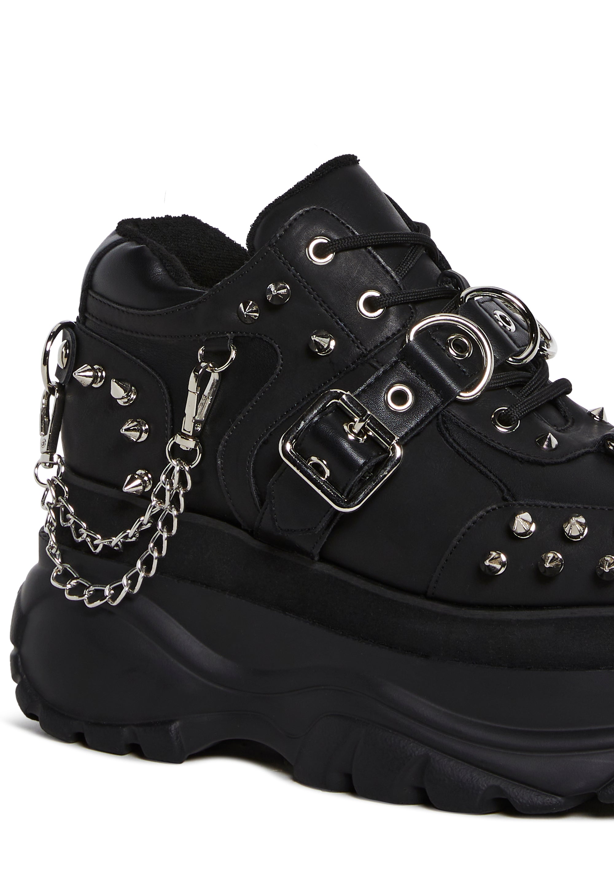 Vegan Leather Platform Sneakers With Lace Ups And Studs And