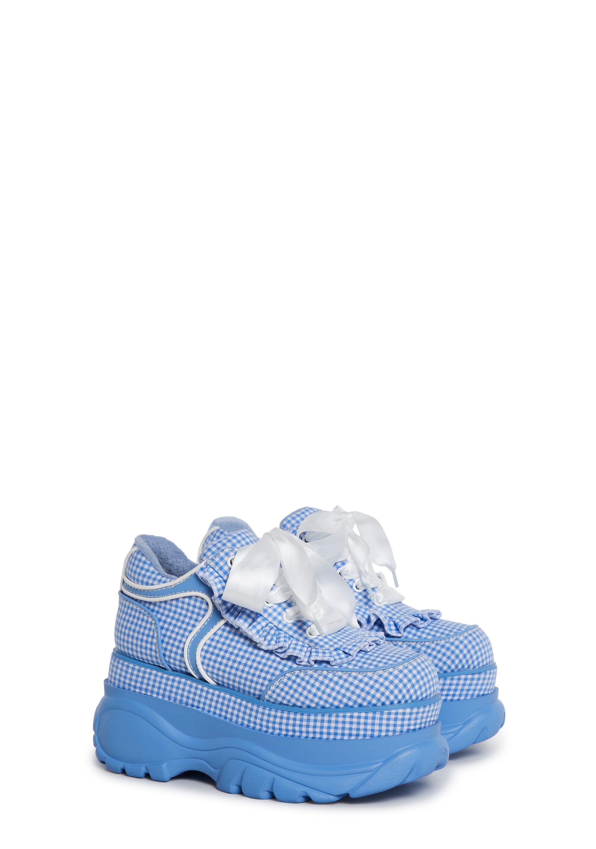 Gingham Platform Sneakers With Satin Lace-Ups Sugar Thrillz