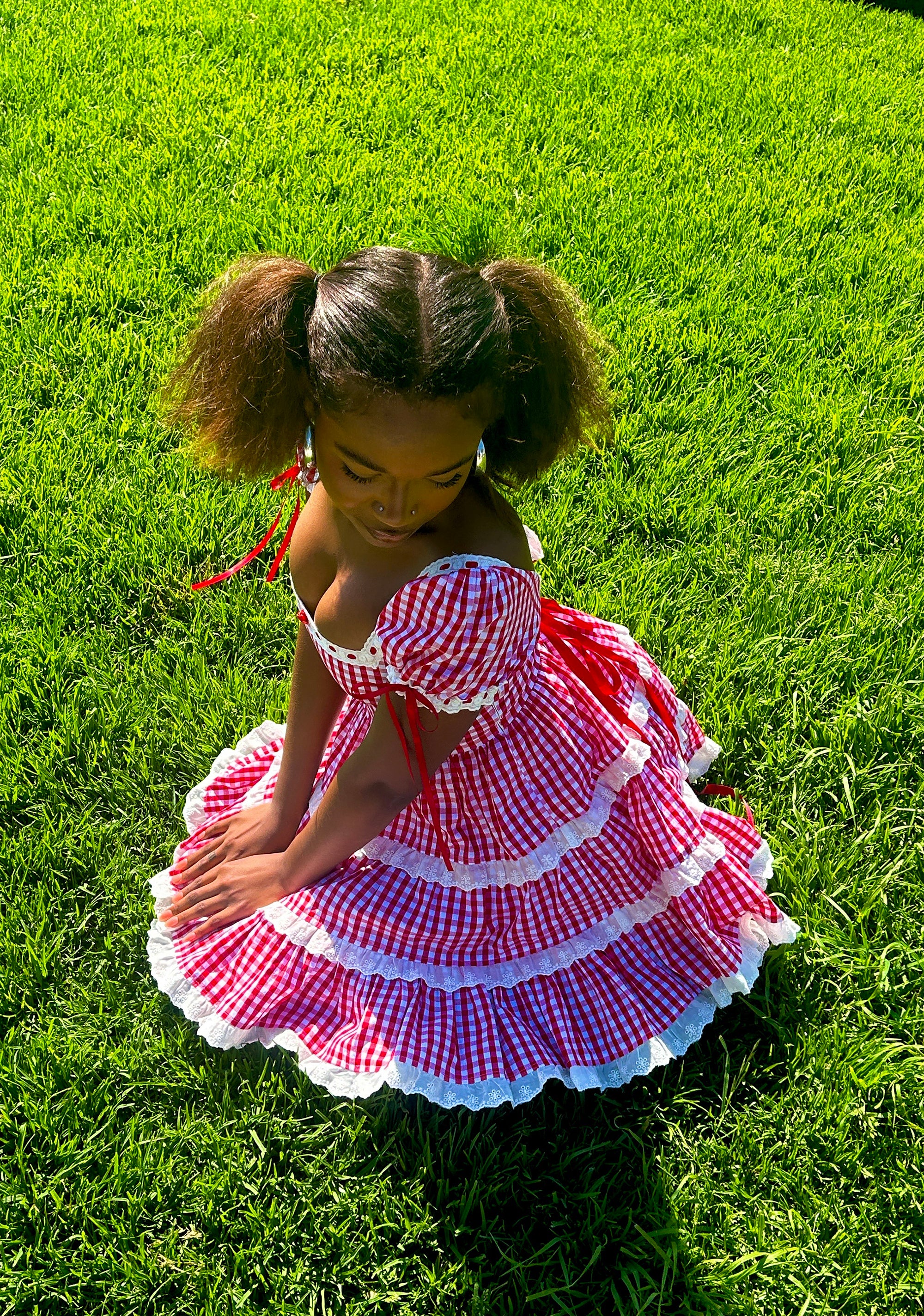 Womens Poplin Gingham Ruffled Dress Sugar Thrillz - Red