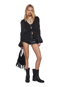 Forever Me Peasant Top - Black