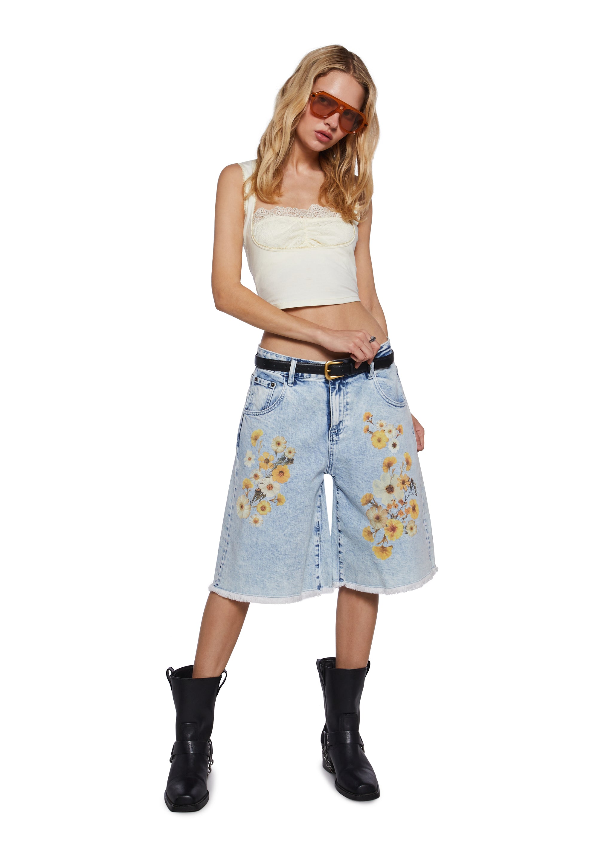Pressed Flowers Denim Shorts