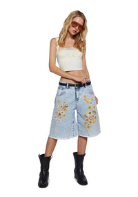 Pressed Flowers Denim Shorts